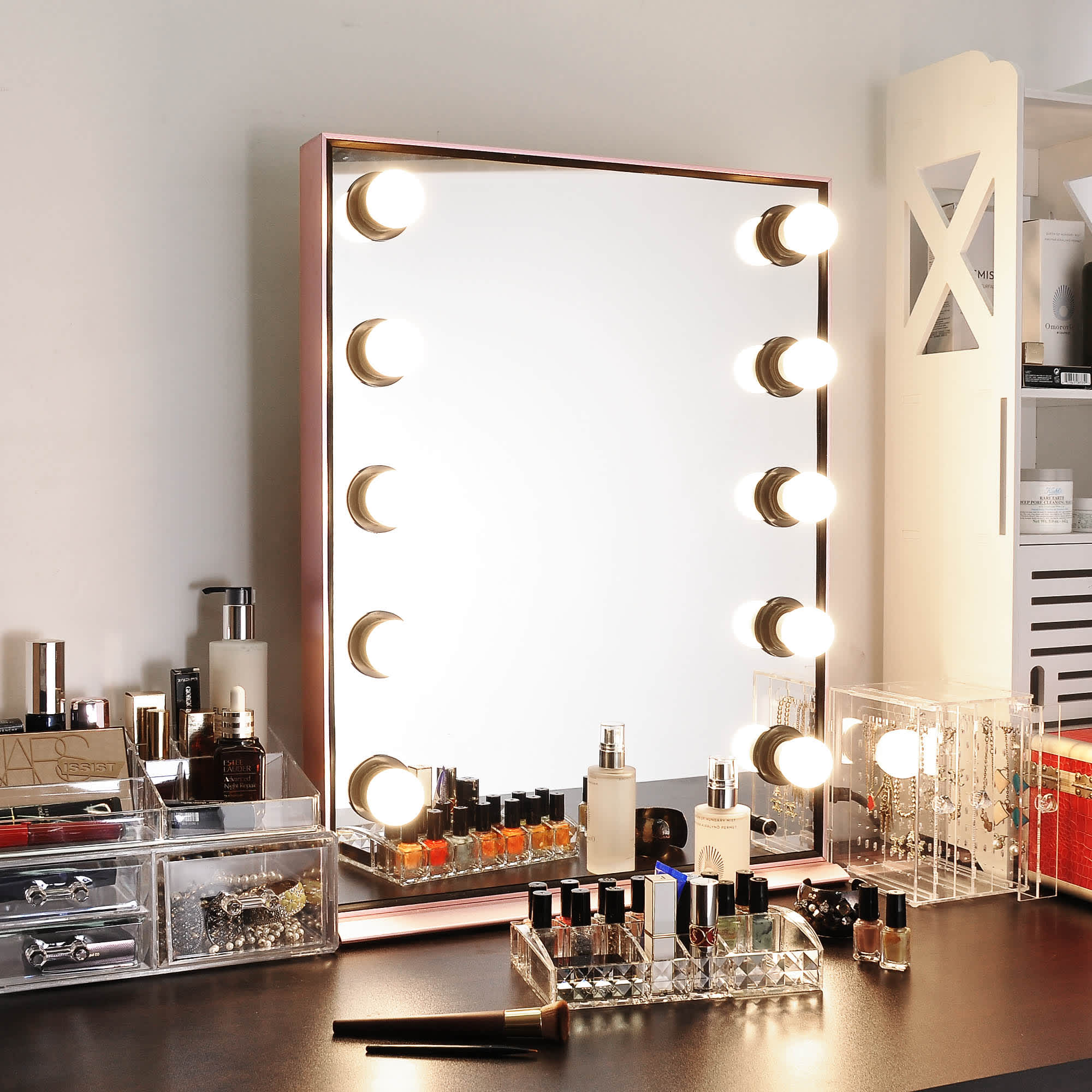 Yescom 12MKM001-LED-RG-LO Byootique Lighted Hollywood Vanity Mirror 10pcs Dimmable LED Tabletop Mount Makeup