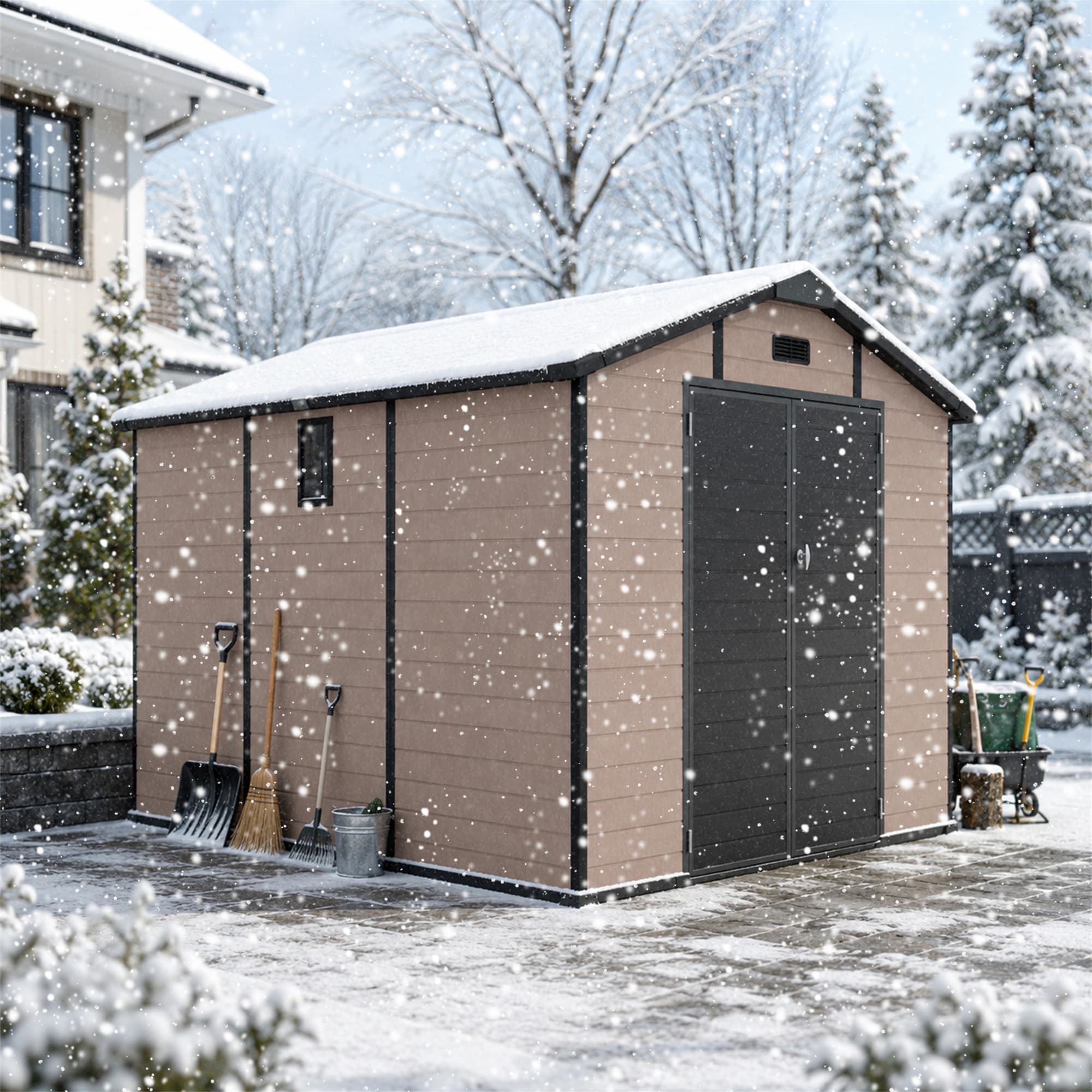 BABOOM - 9.97-ft x 7.6-ft Outdoor Storage Shed Brown Gable Roof Plastic Resin Storage Shed