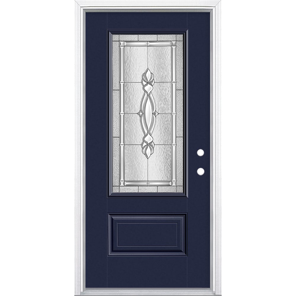 Masonite 3421897 Panama 36-in x 80-in x 4-9/16-in Fiberglass 3/4 lite Left-hand inswing Eclipse Painted Prehung Front Door with Brickmould Insulating core