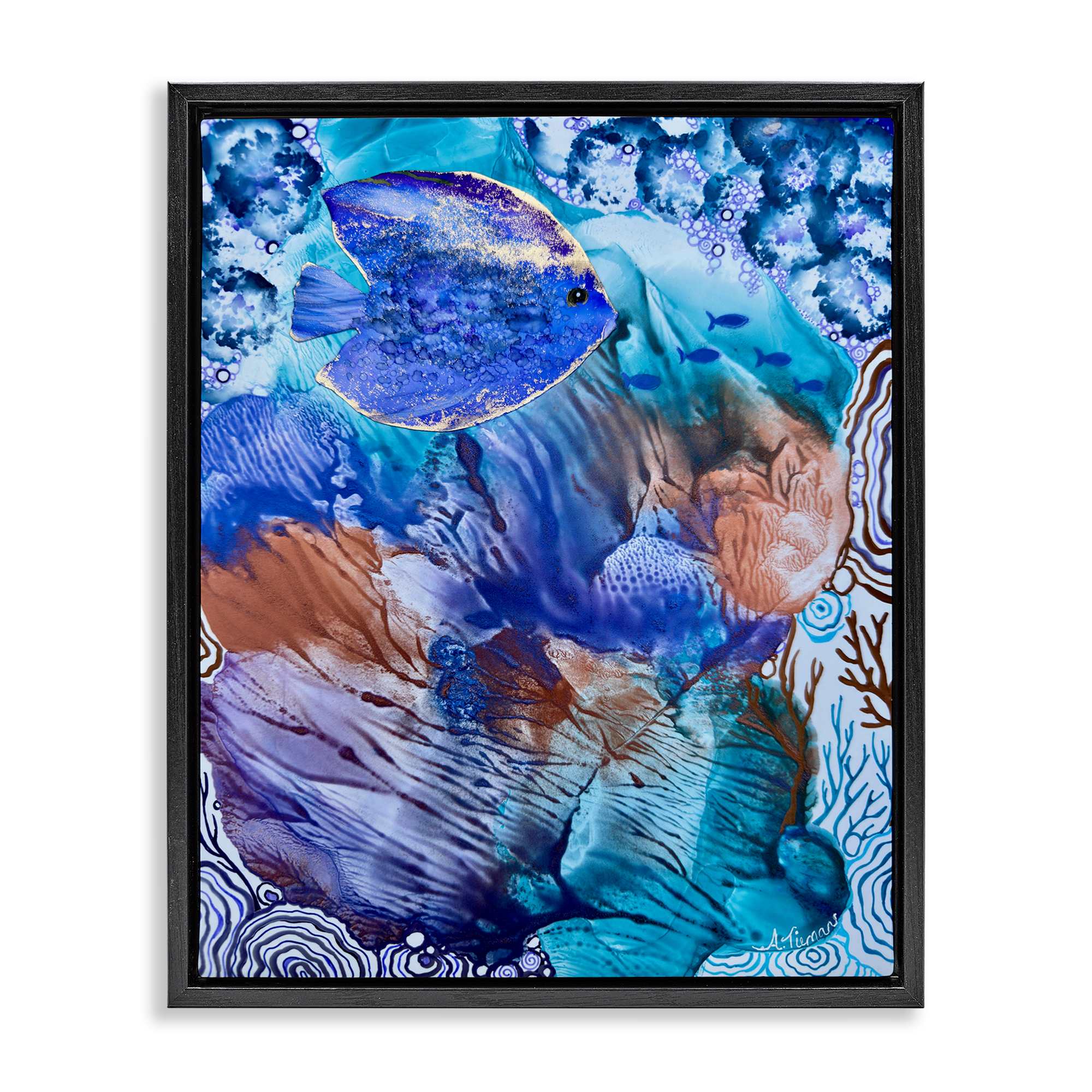 Stupell Industries BT-362-FFB-16X20 Underwater Fish Sea Life Black Framed Floater Canvas Wall Art By Amy Tieman 17 x 21