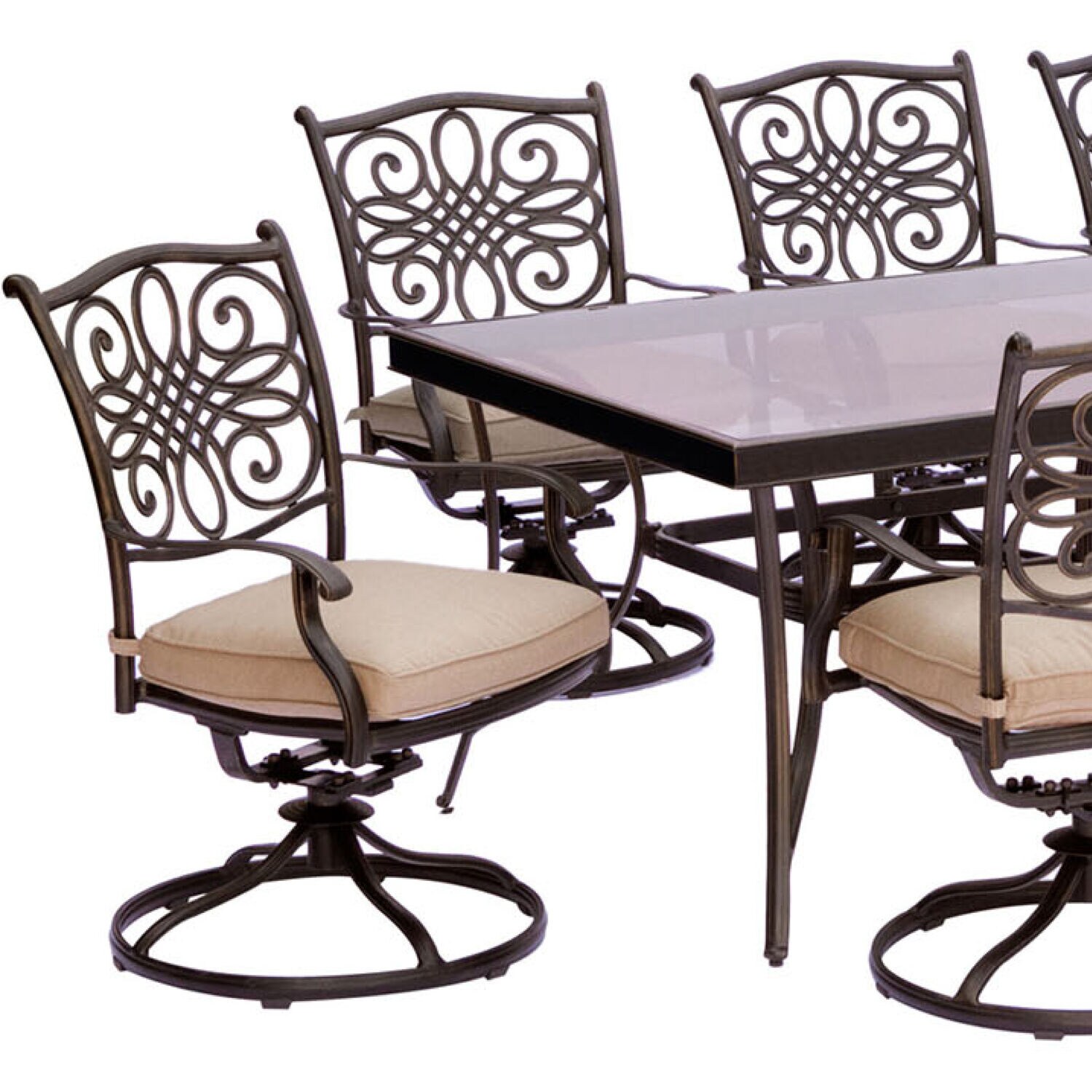 Hanover Traditions 9-Piece Bronze Aluminum Patio Dining Set with Beige Cushions