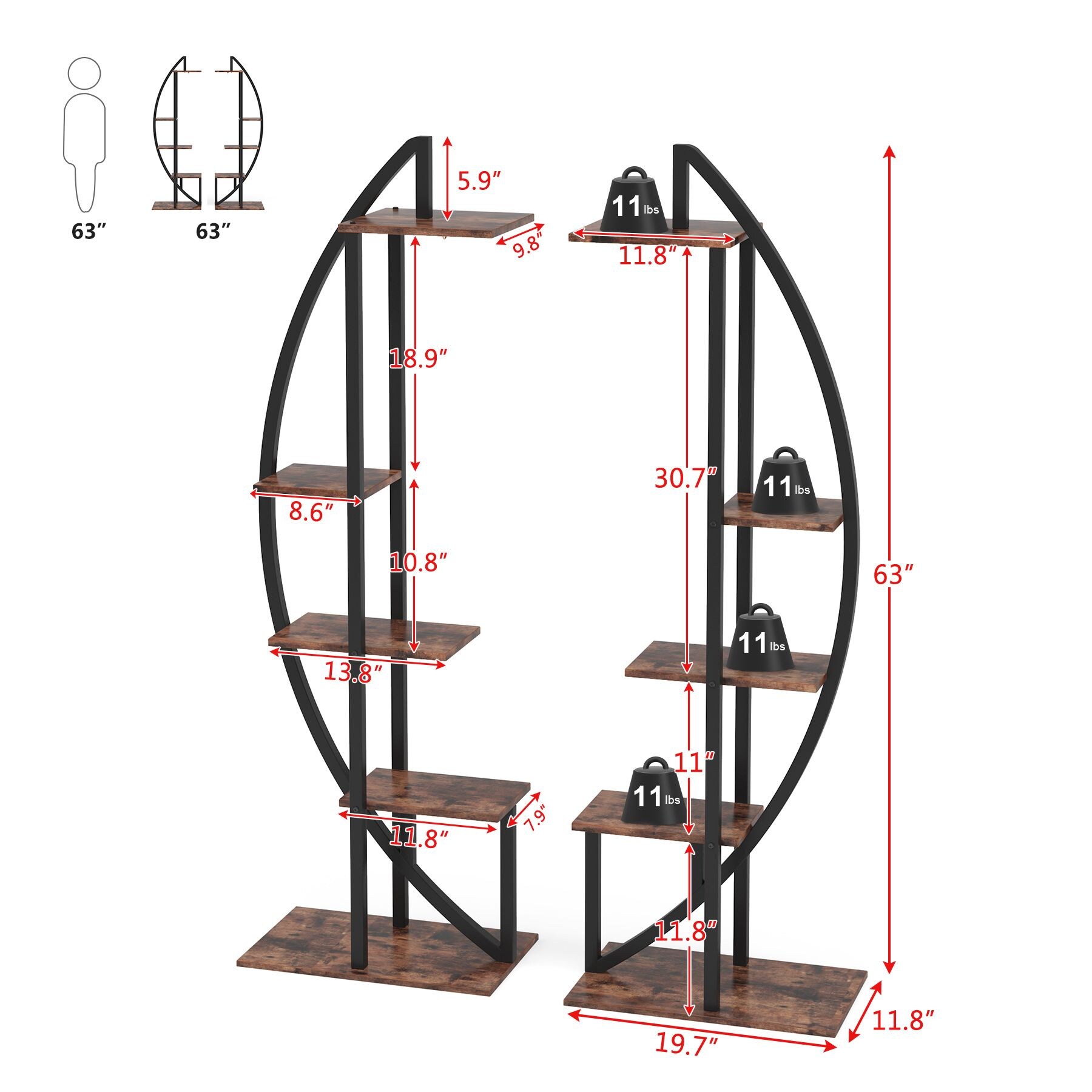 Tribesigns Round 39.4-in W x 63-in H Brown Wood Indoor Vertical Garden ...