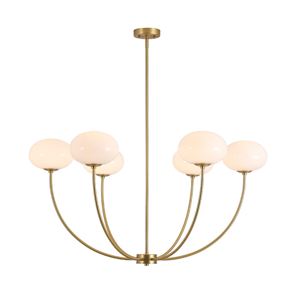 Wonderindoor 6 -Light Brushed Gold Opal glass Metal Chandelier