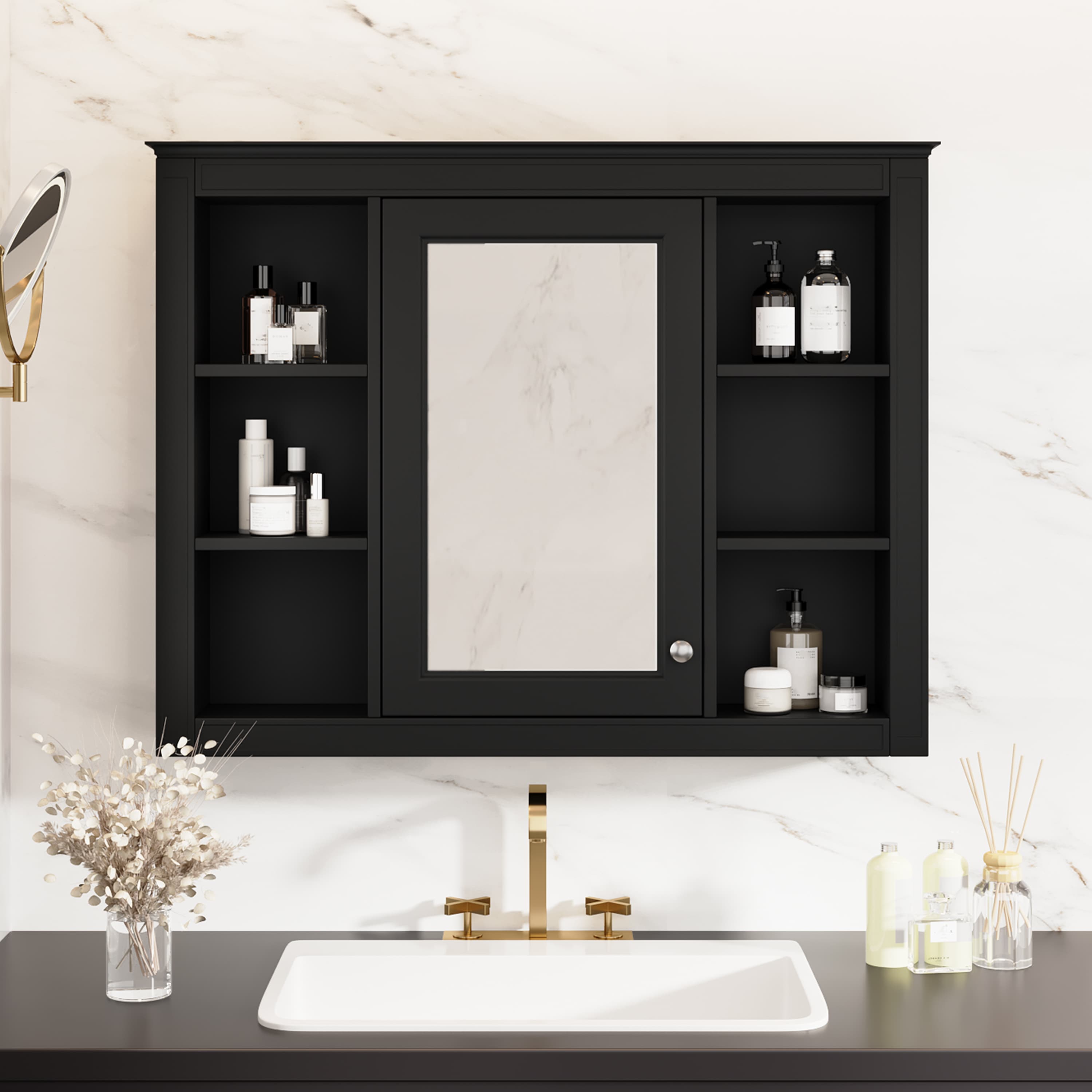 MooxvMoo 35-in x 28-in Medicine Cabinet Wall Mounted Bathroom Storage Cabinet with Mirror