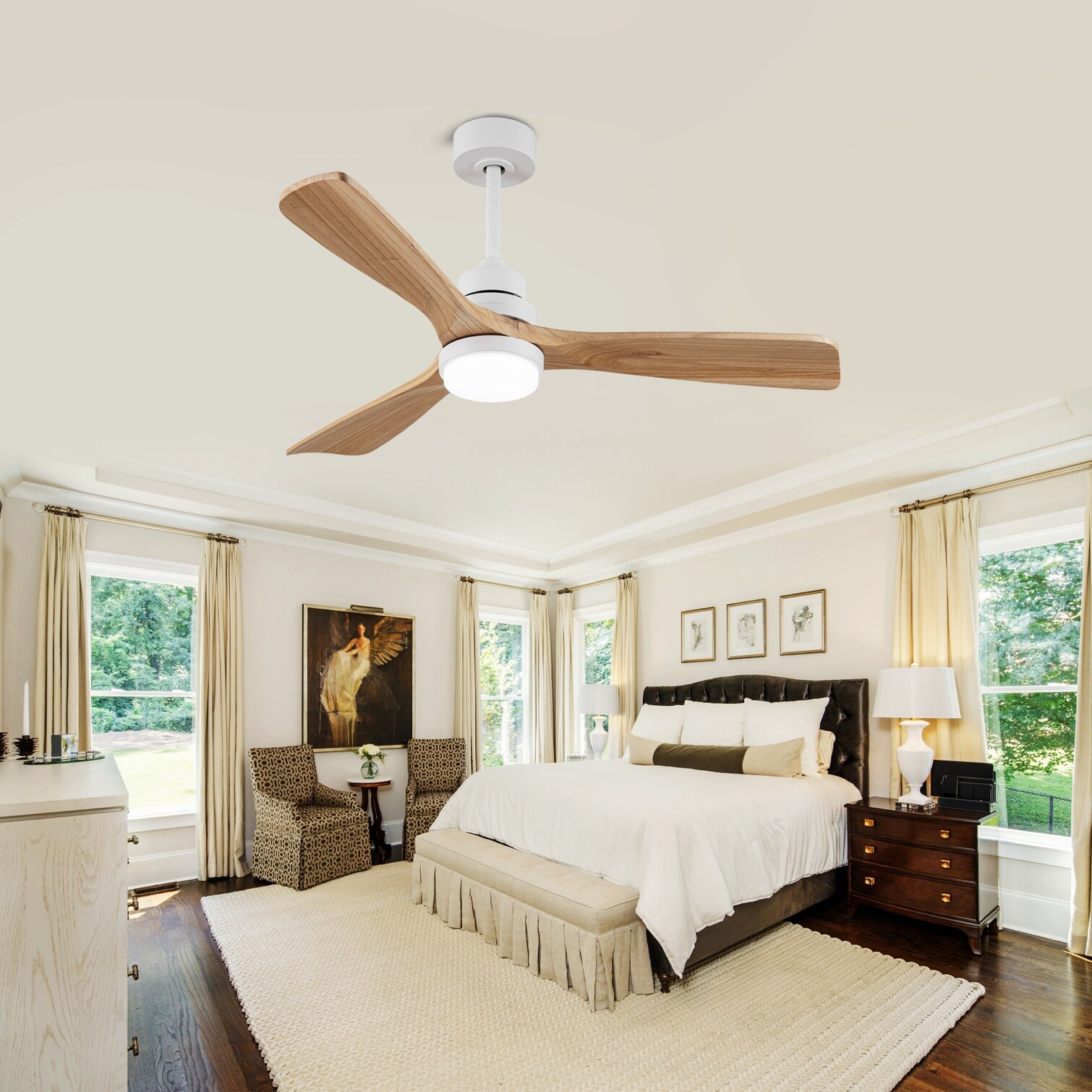 chillscreamni Ceiling Fan with White+Natural Solid Wood Remote ...