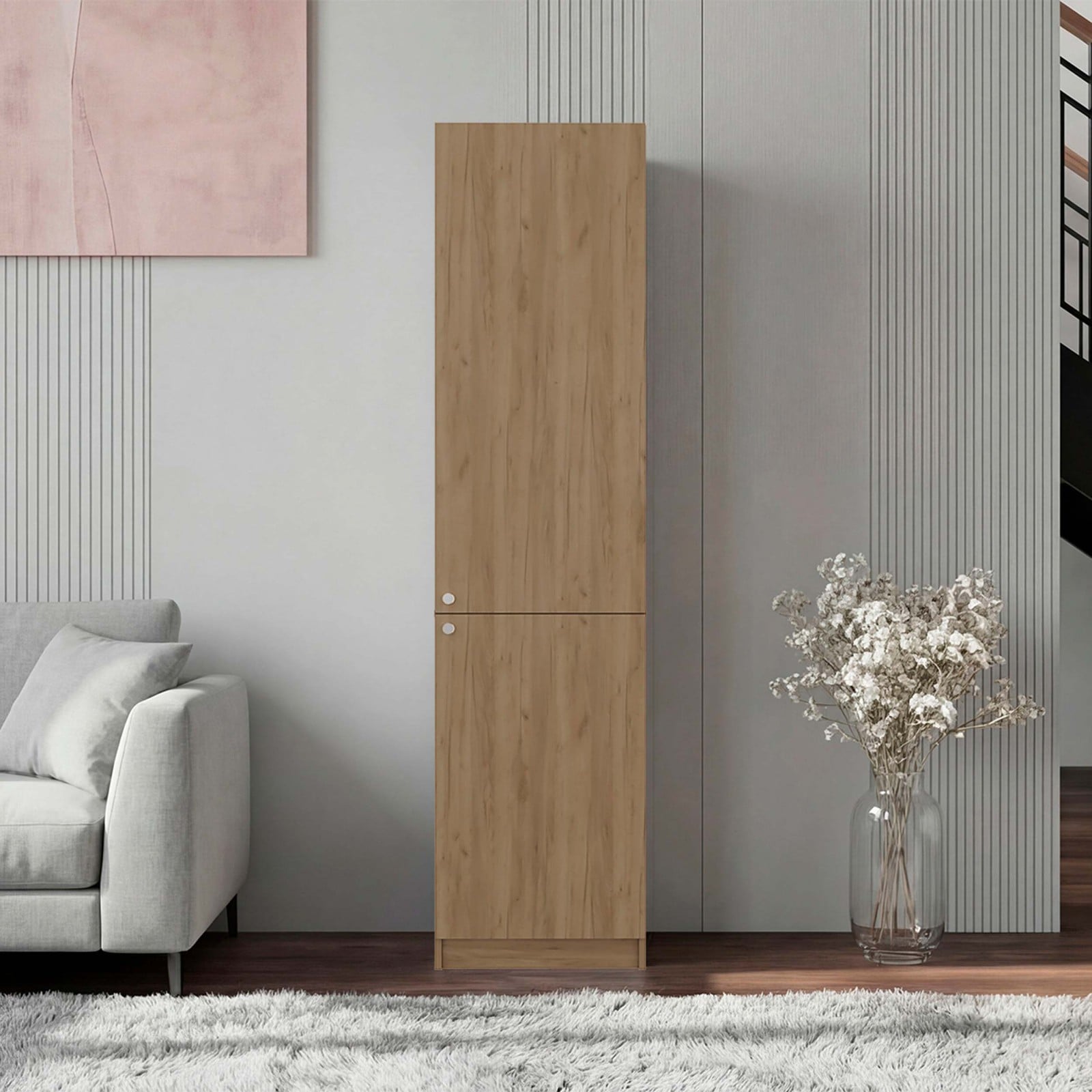 CHITA Minimalist Modern Wood Storage Cabinet with 2 Doors Natural Oak Finish for Living Room Bedroom Hallway Entryway and Organized Home Storage Oak