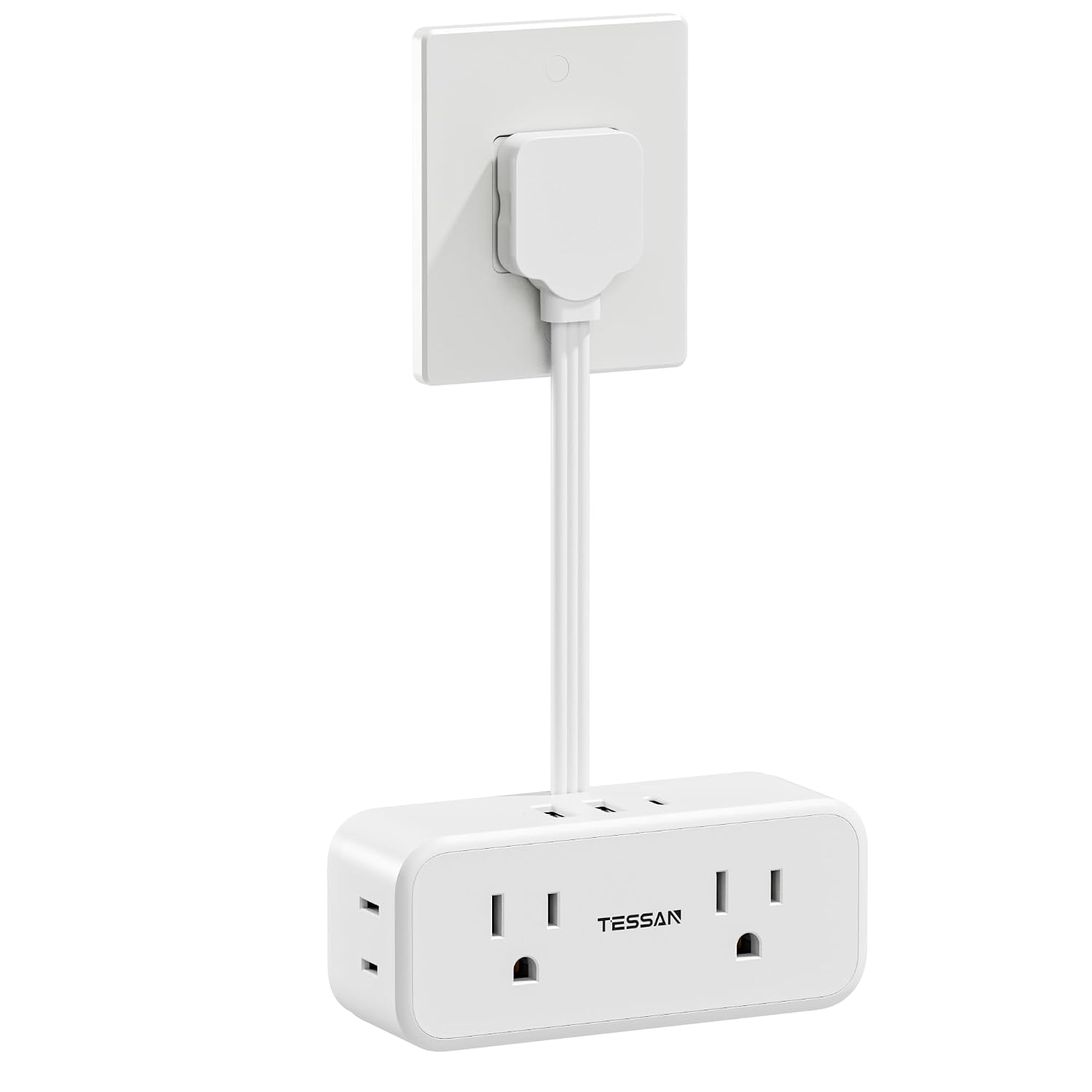 LENCENT 7-in-1 Short Extension Cord 0.5 Ft Flat Plug Power Strip with 4 AC Outlets 1 USB-C and 2 USB-A Ports Surge Protection 3-Sided Design White