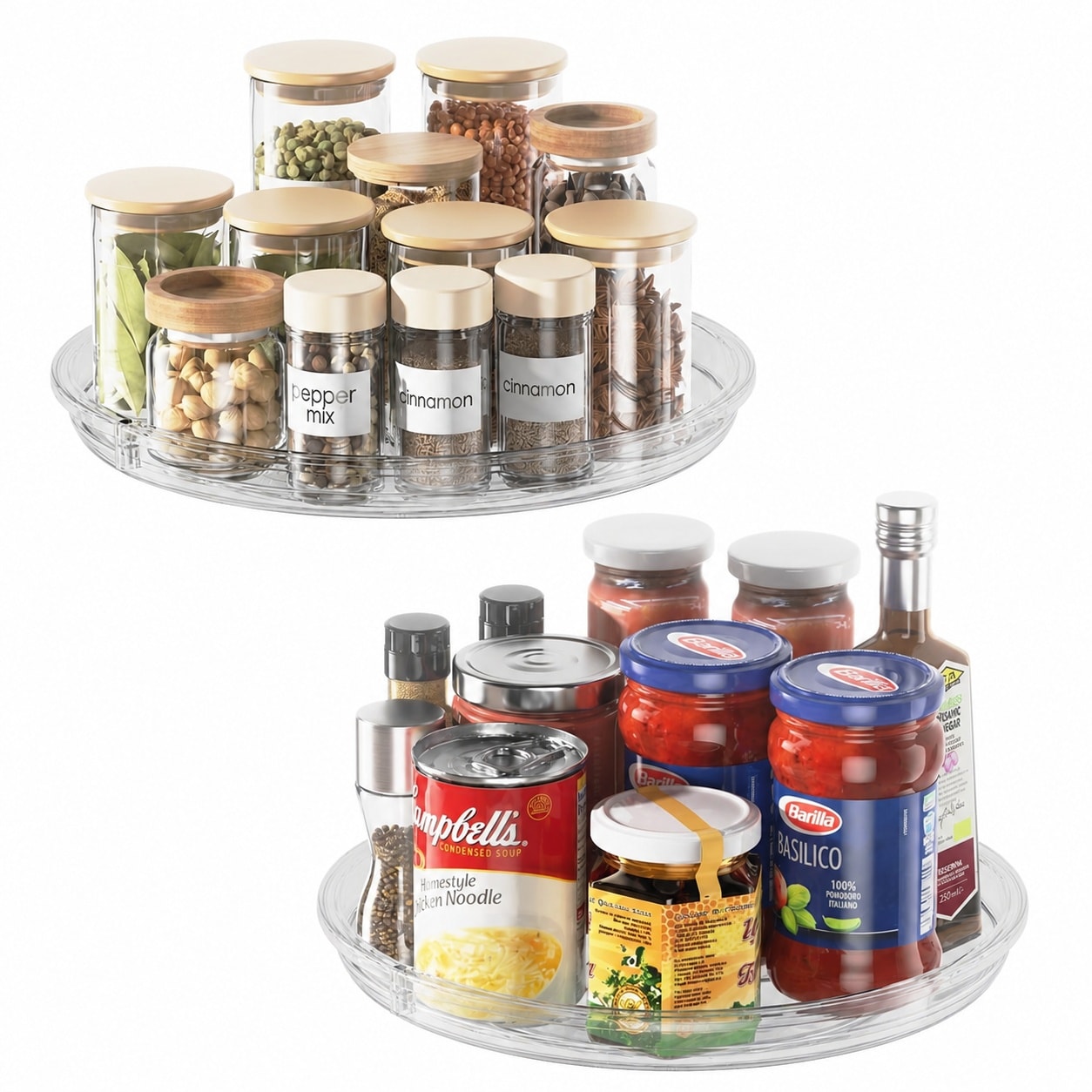 LAIFUCAM  2 pack Lazy Susan Organizer 9 inch Rotating Turntable for Cabinet Kitchen Countertop Pantry Fridge Storage BPA Free Acrylic Raised Edge