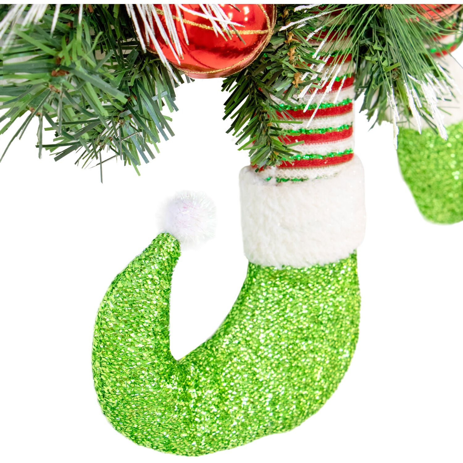 24-Inch Artificial Pine Christmas Wreath with Elf Boots and Ornaments