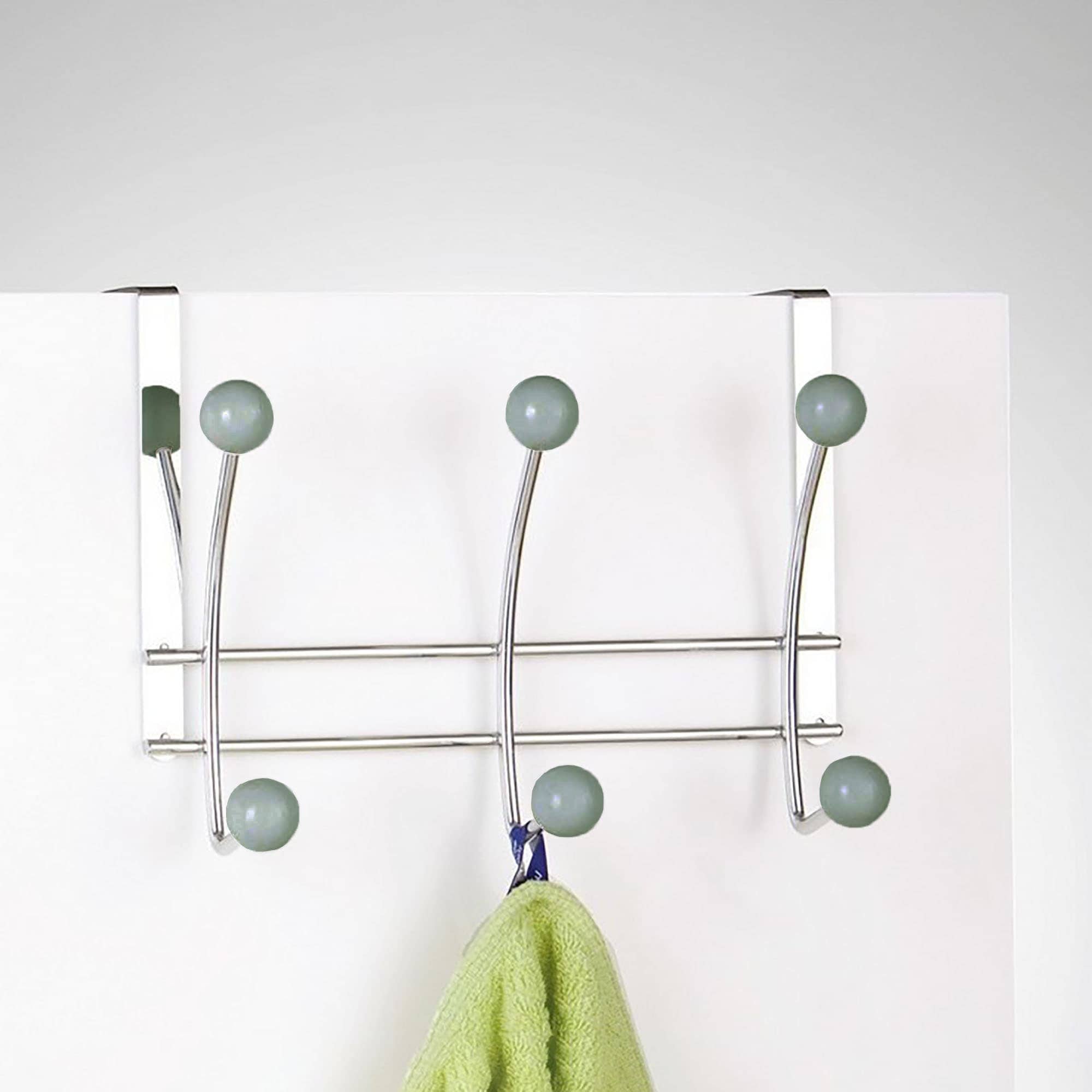 EVIDECO FRENCH HOME GOODS Over The Door Hook Rack Chrome Finish with 6 Gray Ball Ends