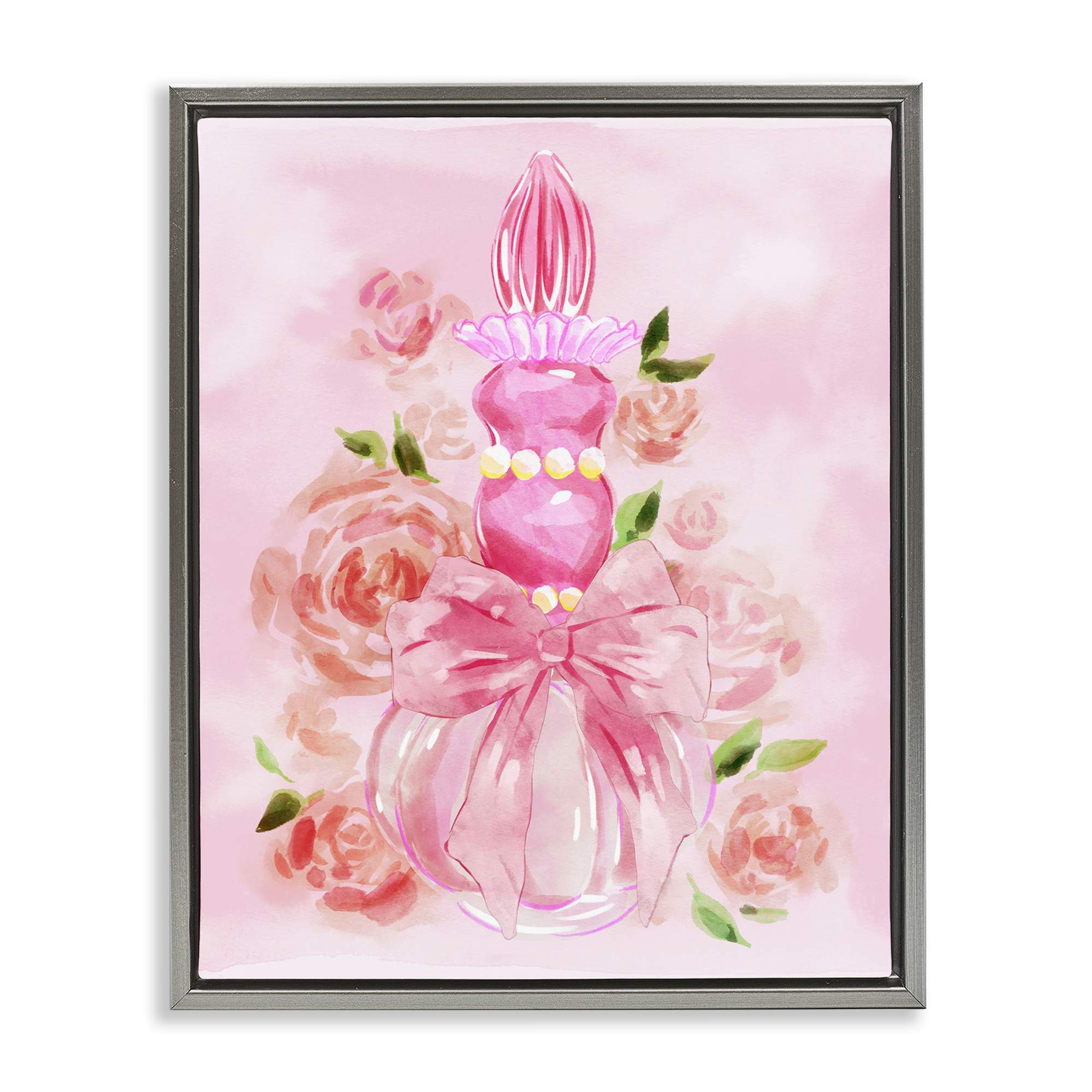 Stupell Industries BT-183-FFL-24X30 Lovely Pink Perfume and Roses Gray Framed Floater Canvas Wall Art By Ziwei Li 25 x 31