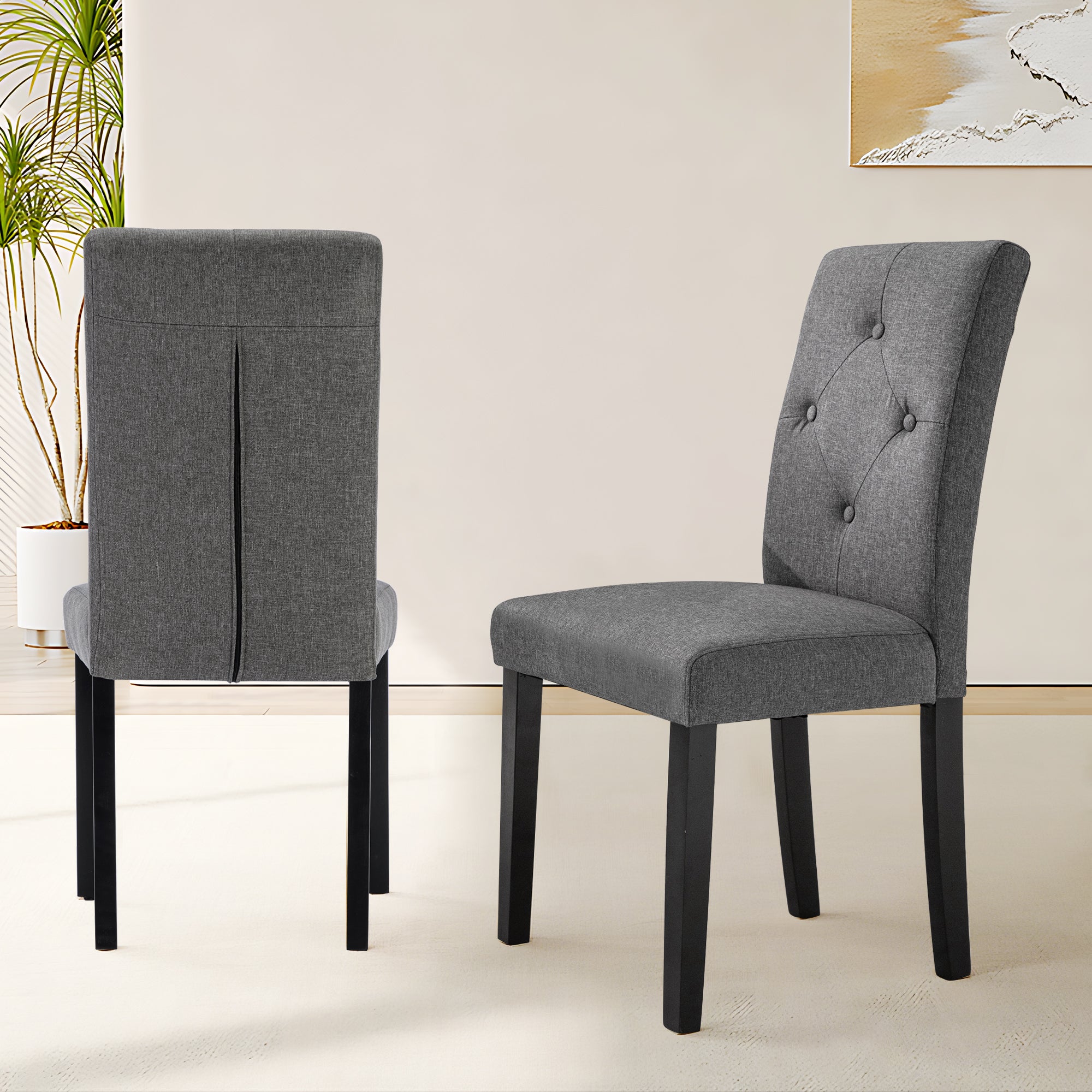 Vecelo LOE-DC01-DGRY-2P Upholstered Dining Chairs Button Tufted Parsons Dining Chair Kitchen Chairs with Solid Wood Legs Wood Accent Chair with High Back Set of 2