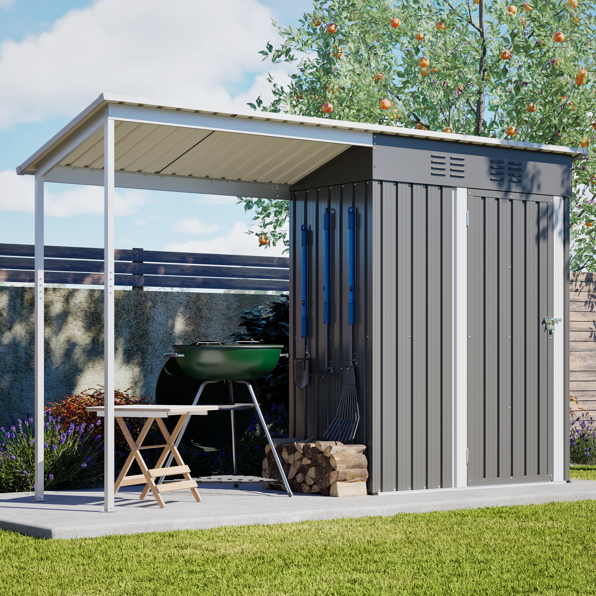 Mondawe 5-ft x 3-ft Integrated Shed and Pergola Design Galvanized steel Metal Storage Shed