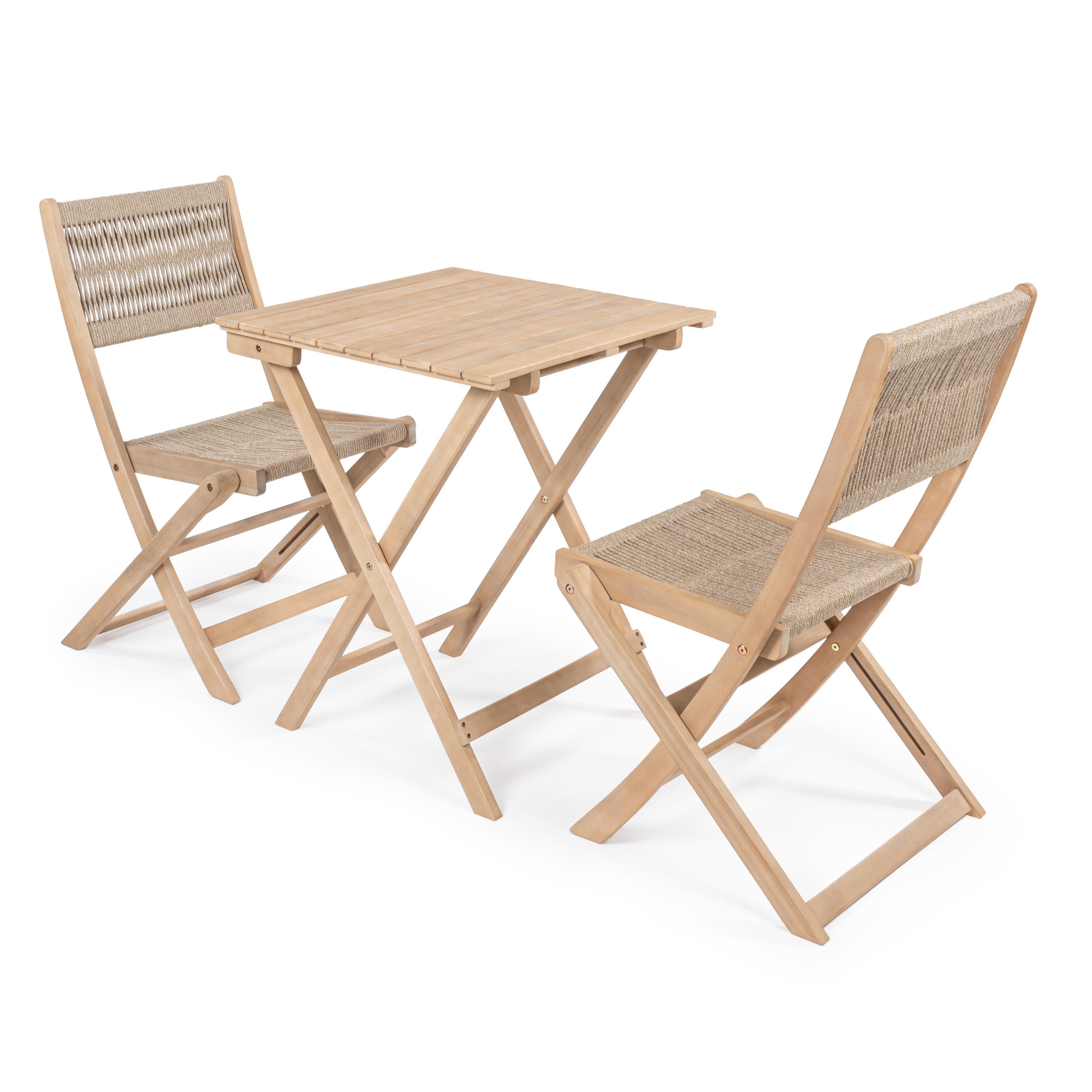 JONATHAN  Y DNG2001B-3SET Javea 3 -Piece Light Teak Woven Bistro Patio Dining Set Wood Square Table with 2 Stationary Chairs