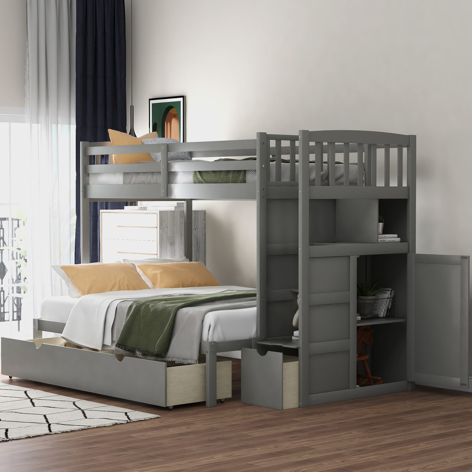 JASMODER SM000117AAE-1 Gray Full Composite Platform Bed with Storage