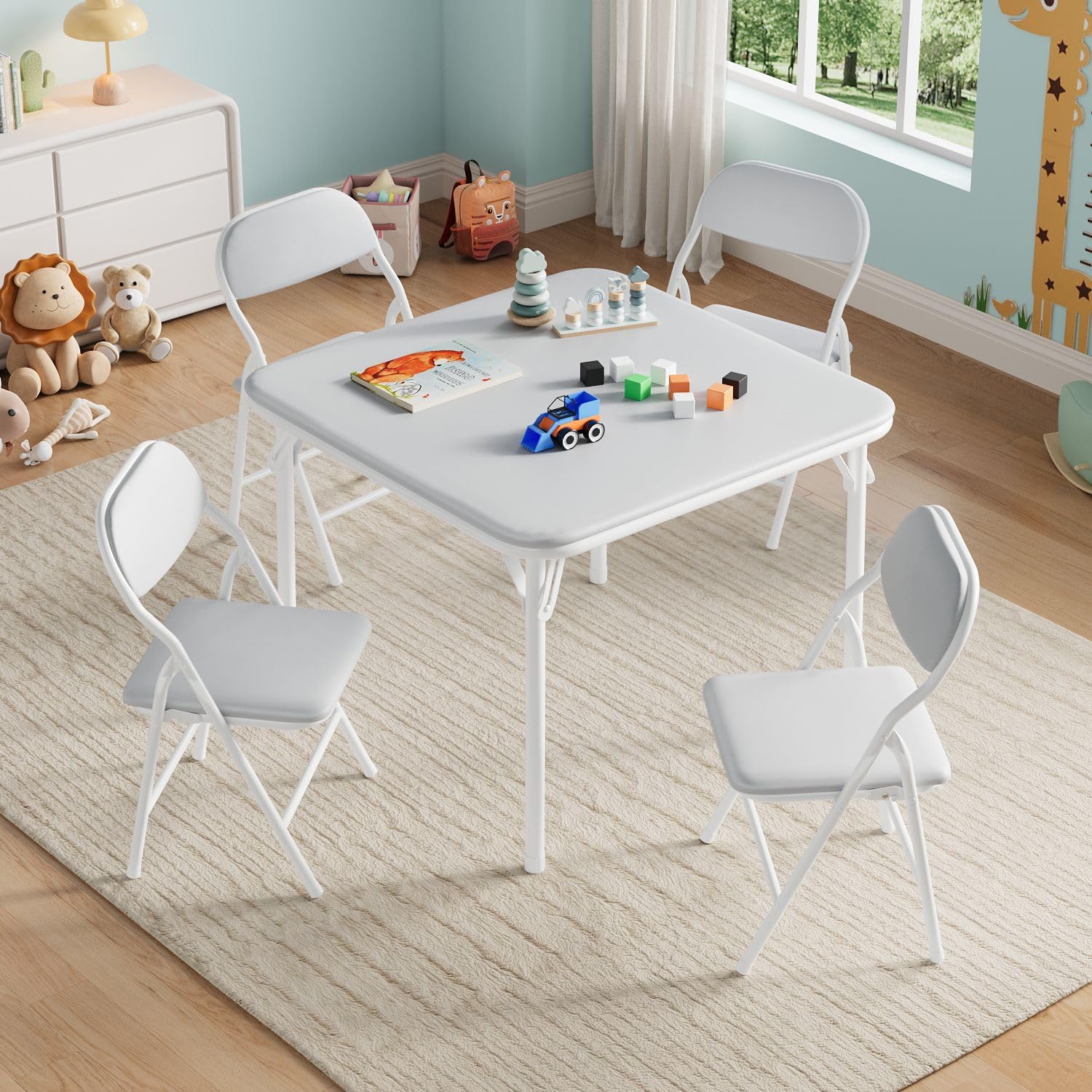 Garvee 5 Piece Folding Kids Table and Chairs Set - Children Activity ...