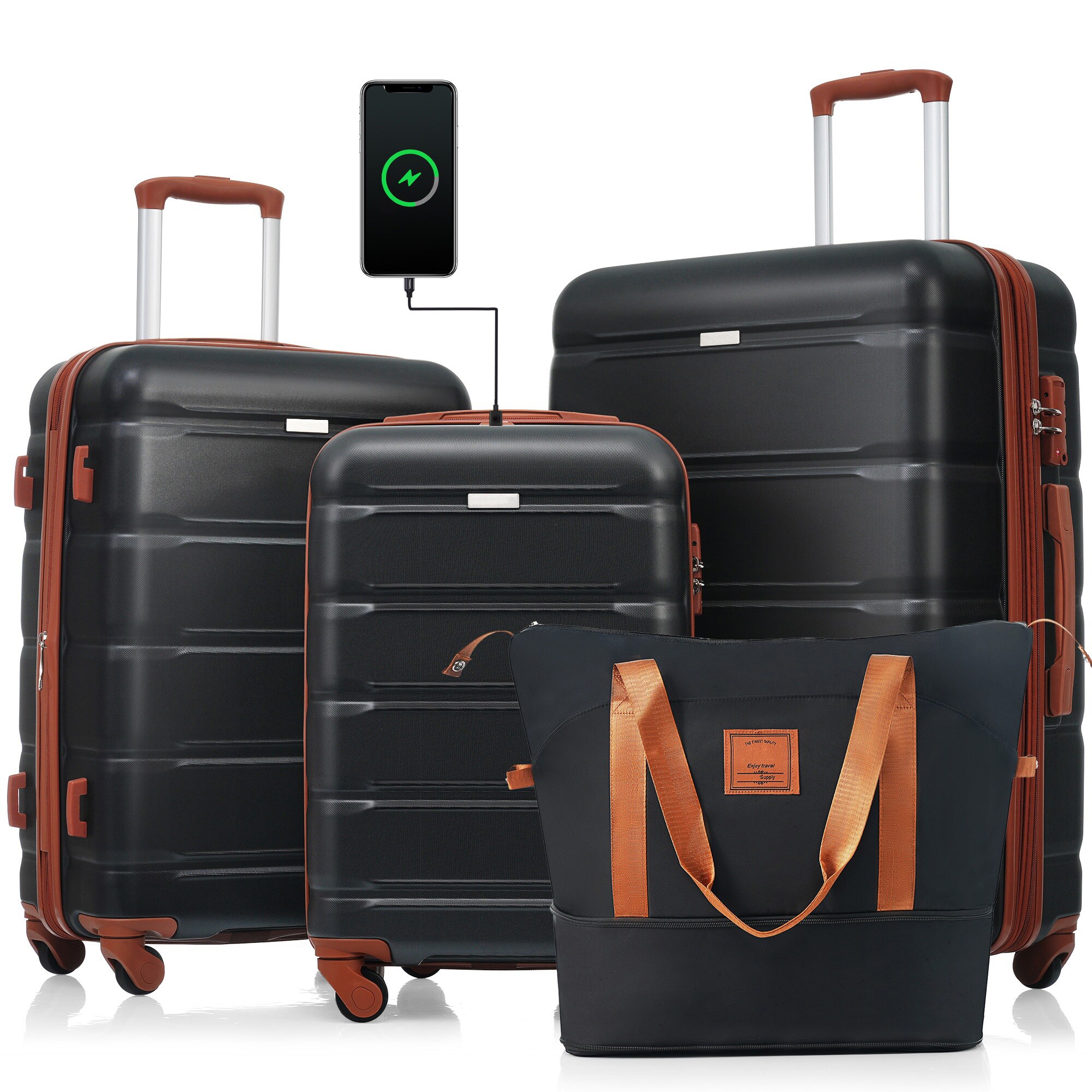 SINOFURN SYD9600011BK 18.1x11.6x28.4 Black Plastic Hardshell Suitcase set 4 -Bag