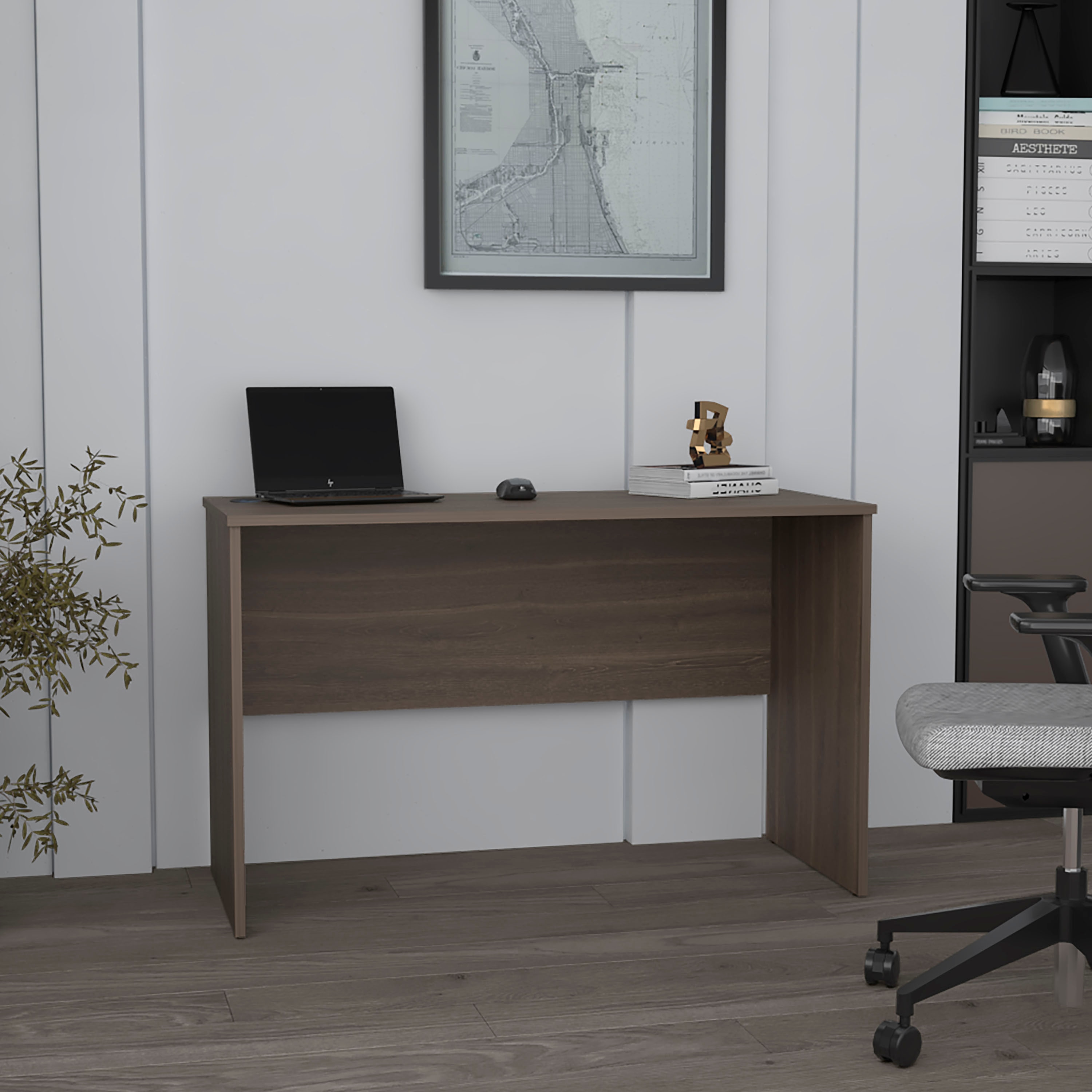 Blisstyle Malibu 47 Inch Wide Study Desk Gray Walnut Modern Simple Computer Laptop Table Dining Table for Bedroom Living Room Home and Office Kitchen Walnut Office Desk Study Desk