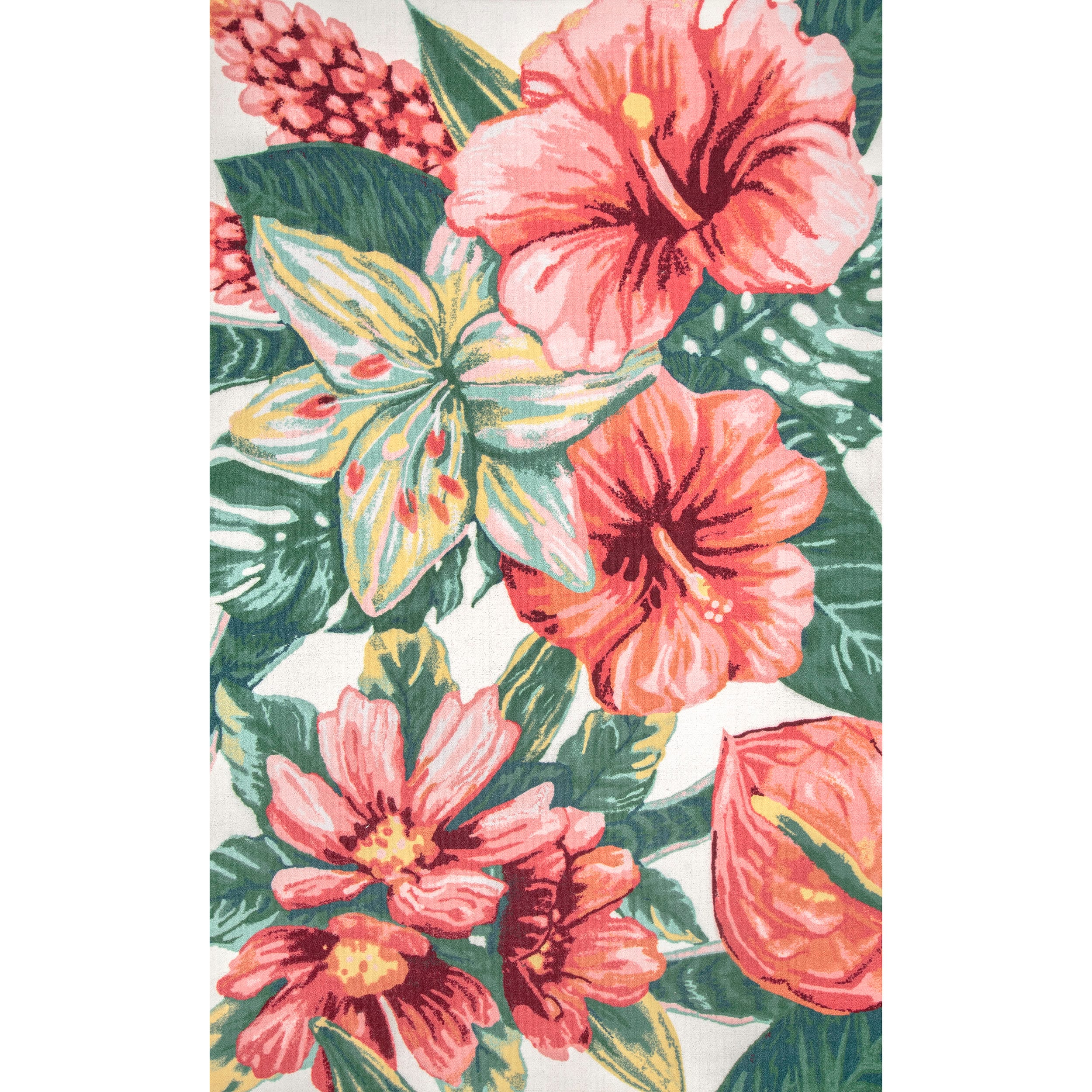 Multicolor Tropical Floral 49" Round Synthetic Indoor/Outdoor Rug