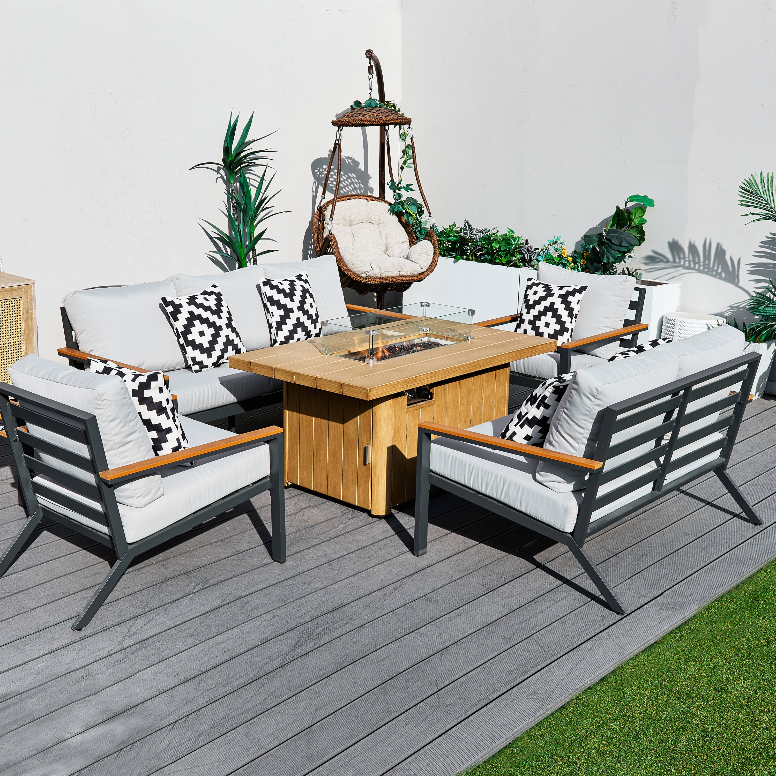 Direct Wicker DWS-2481&2334-BR 6 -Piece 4 Patio Sofa Conversation Set with Gray Cushions