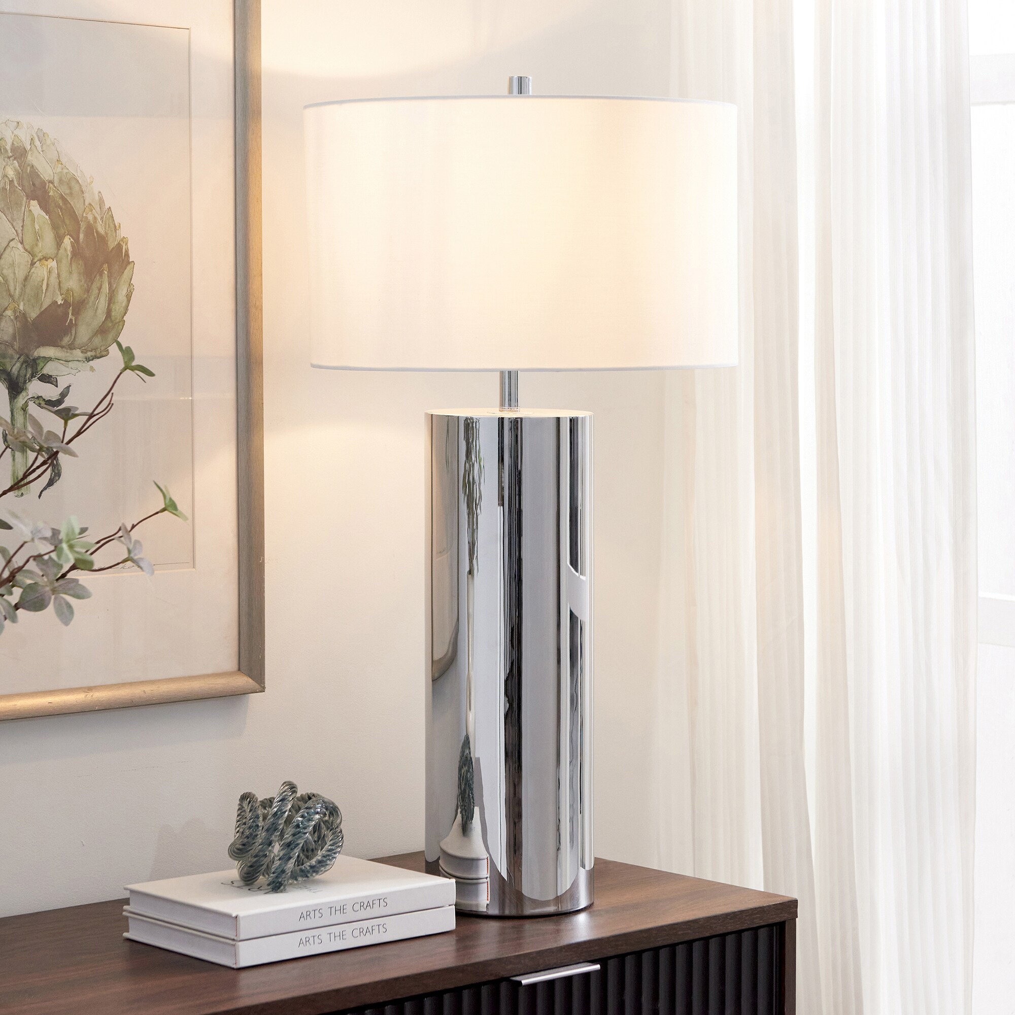 Hailey Home TL2084 York 29.5-in Polished Nickel Rotary socket Table Lamp with Fabric Shade