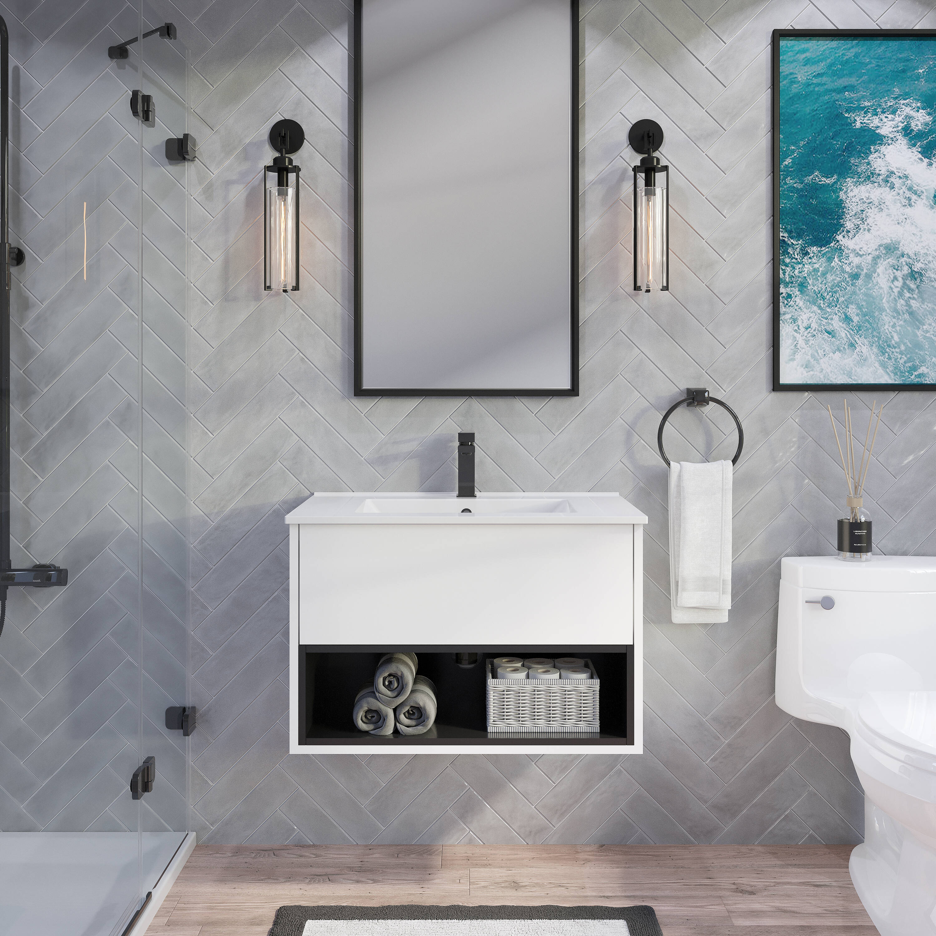 Spa Bathe MT30WH Matthew 30-in White Single sink Bathroom Vanity with White Ceramic Top