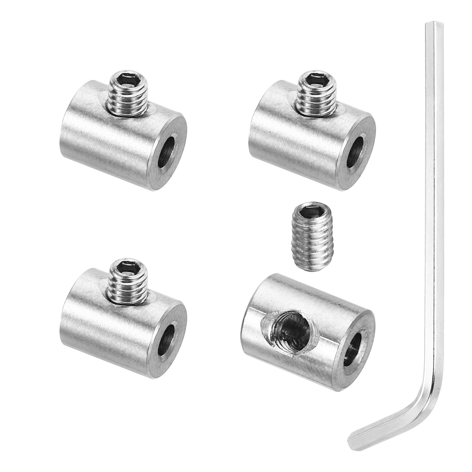 PATIKIL 4pcs 3mm Hole Wire Rope Clips Set  304 Stainless Steel Single Hole Lock Cable Clamps Clip with Hexagon Screws Spanner for Wire Rope Fitting Silver