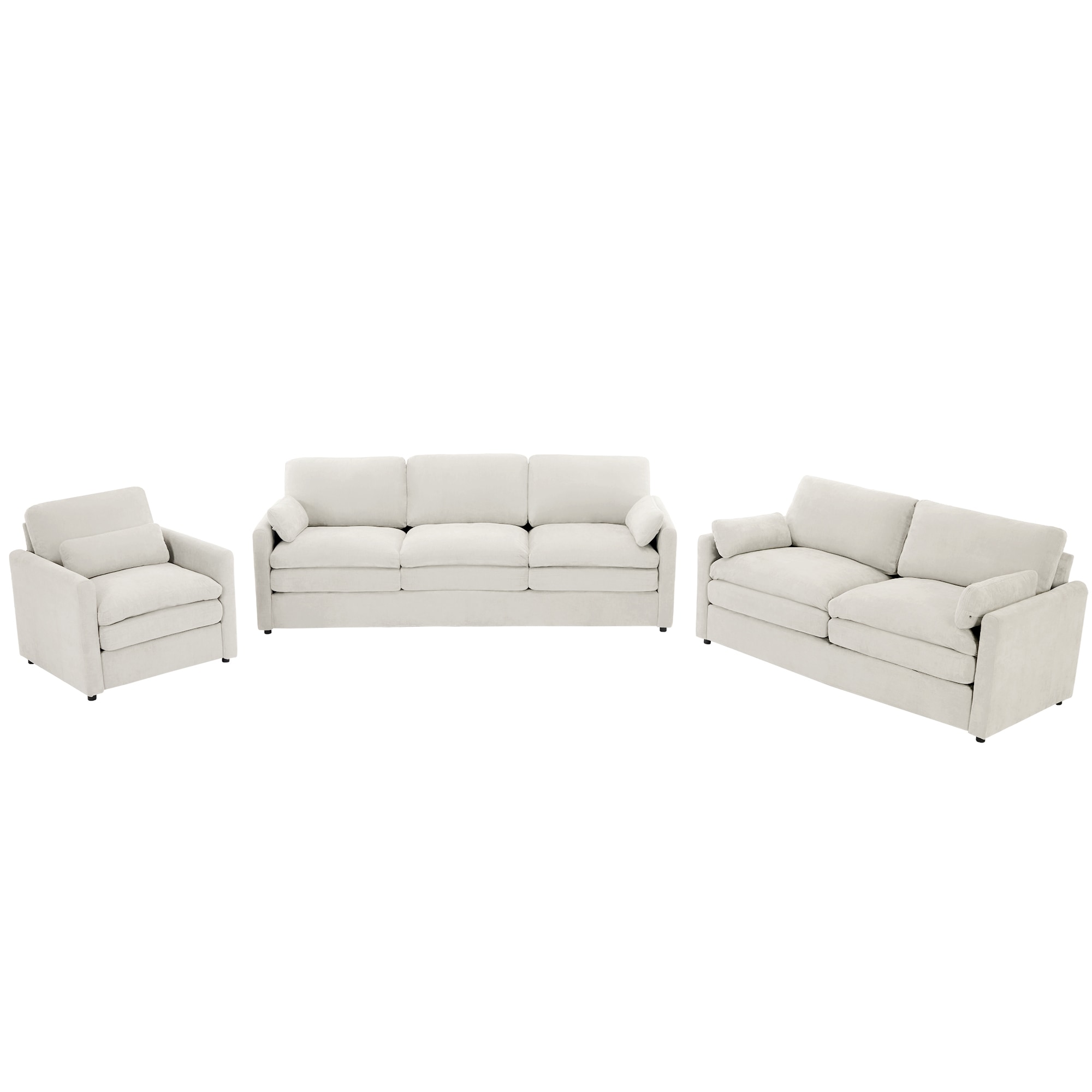 SINOFURN SYA370084BN Casual 3 -Piece Chenille Beige Living Room Set
