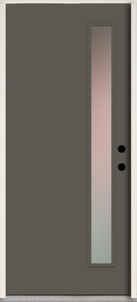 RELIABILT LO1065294 Spotlights 36-in x 80-in x 4-5/8-in Fiberglass 1/4 lite Left-hand inswing Thunder Gray Paint Painted Prehung Front Door Insulating core