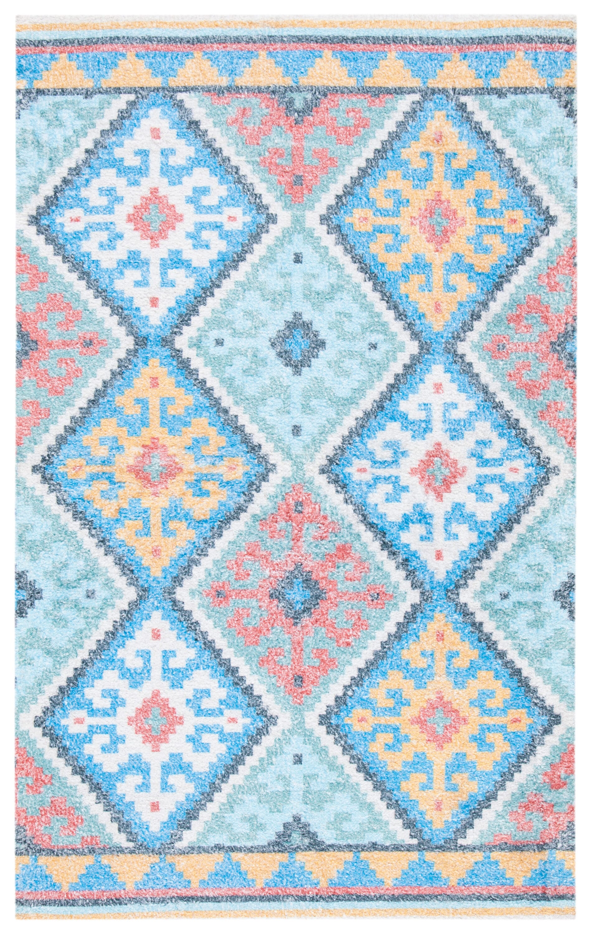 Coastal Breeze Blue and Aqua Hand-Loomed Wool-Cotton Blend Area Rug - 3' x 5'