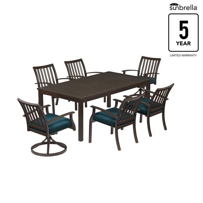 Gatewood 7 Piece Brown Patio Dining Set With Blue Sunbrella Cushions In The Sets Department At Com - Canvas Patio Furniture Replacement Parts