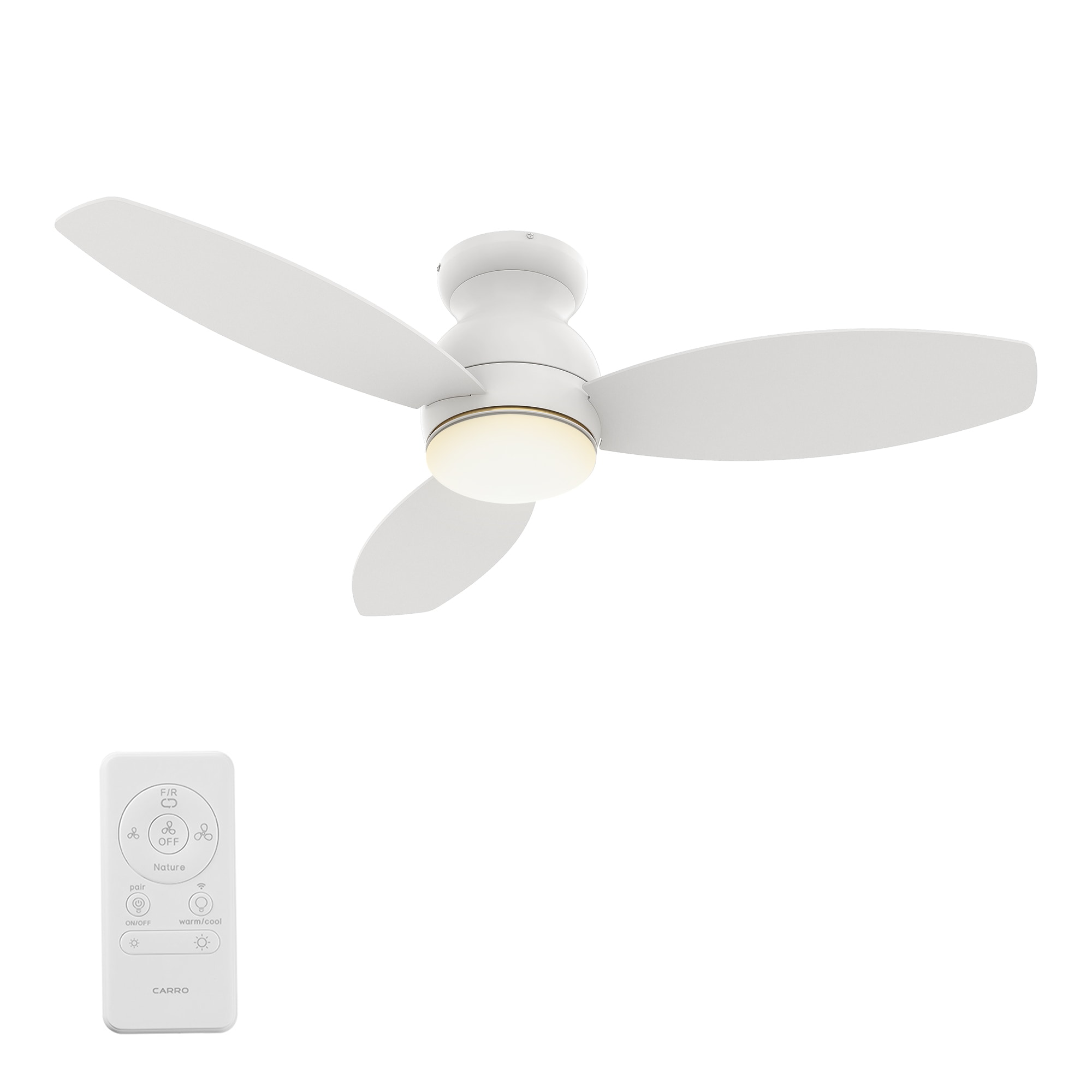 CARRO USA Trendsetter 44-in White Indoor/Outdoor Flush Mount Smart Ceiling Fan with Light and Remote (3-Blade) LS443Q-L12-W1-1 Sansujyuku sansujyuku.com