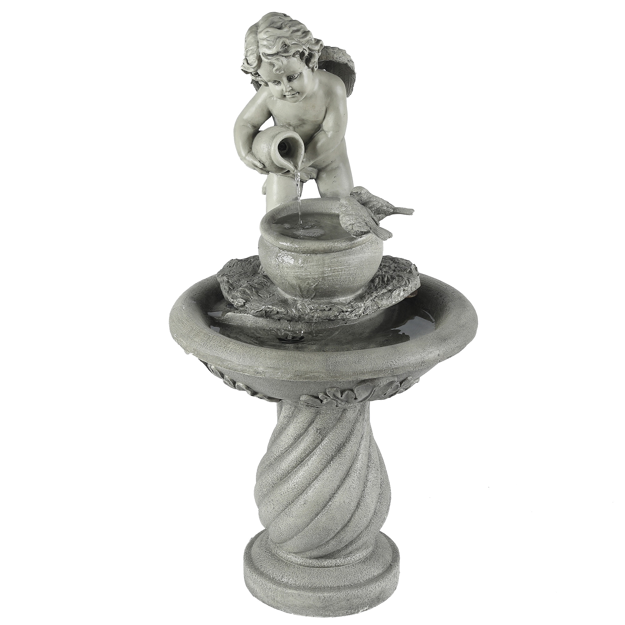 LuxenHome WHF718 33.9-in H Resin Tiered Outdoor Fountain with Birdbath Pump Included