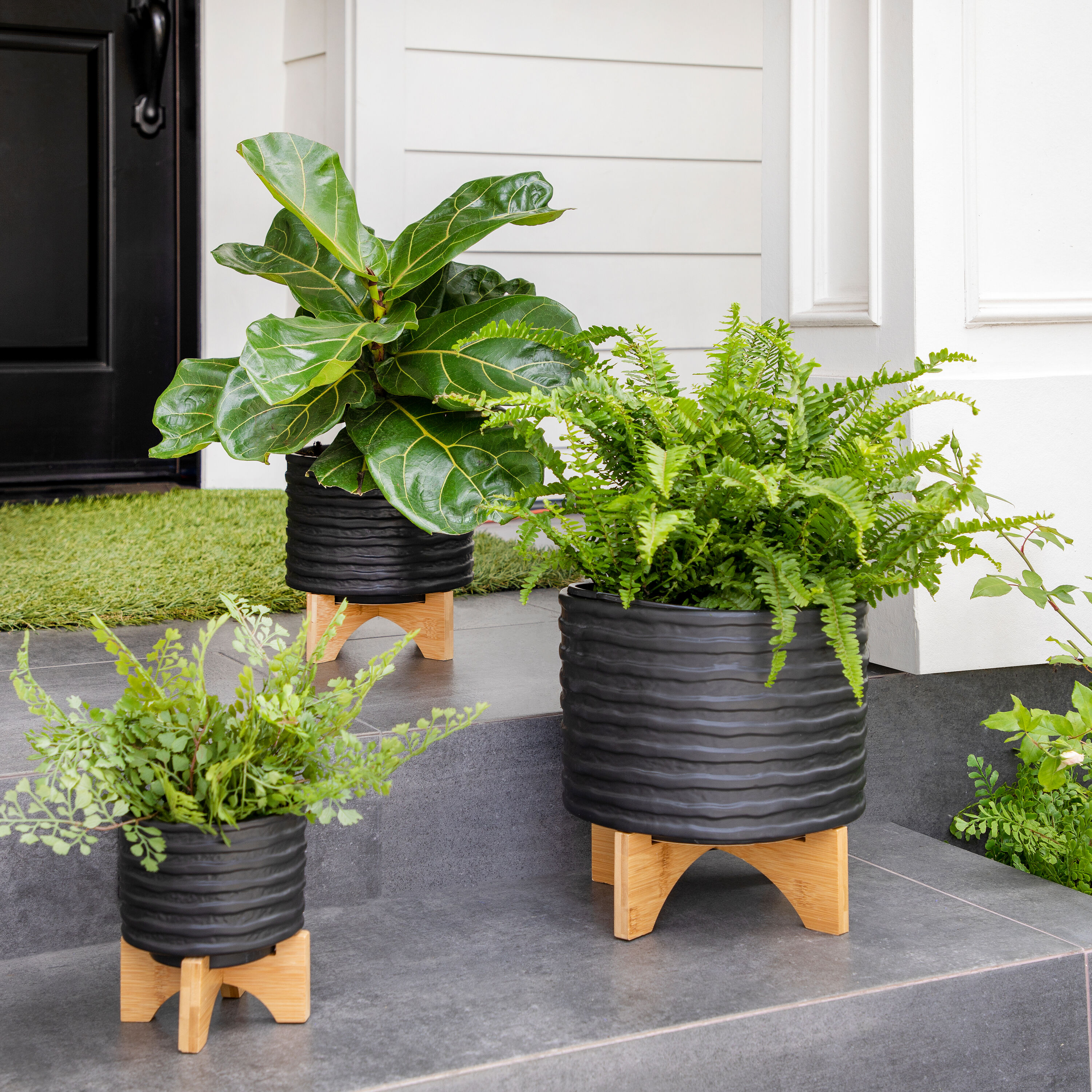 Sagebrook Home 14485-17 Round 8.0-Inches W Small Black Ceramic Indoor/Outdoor Planter