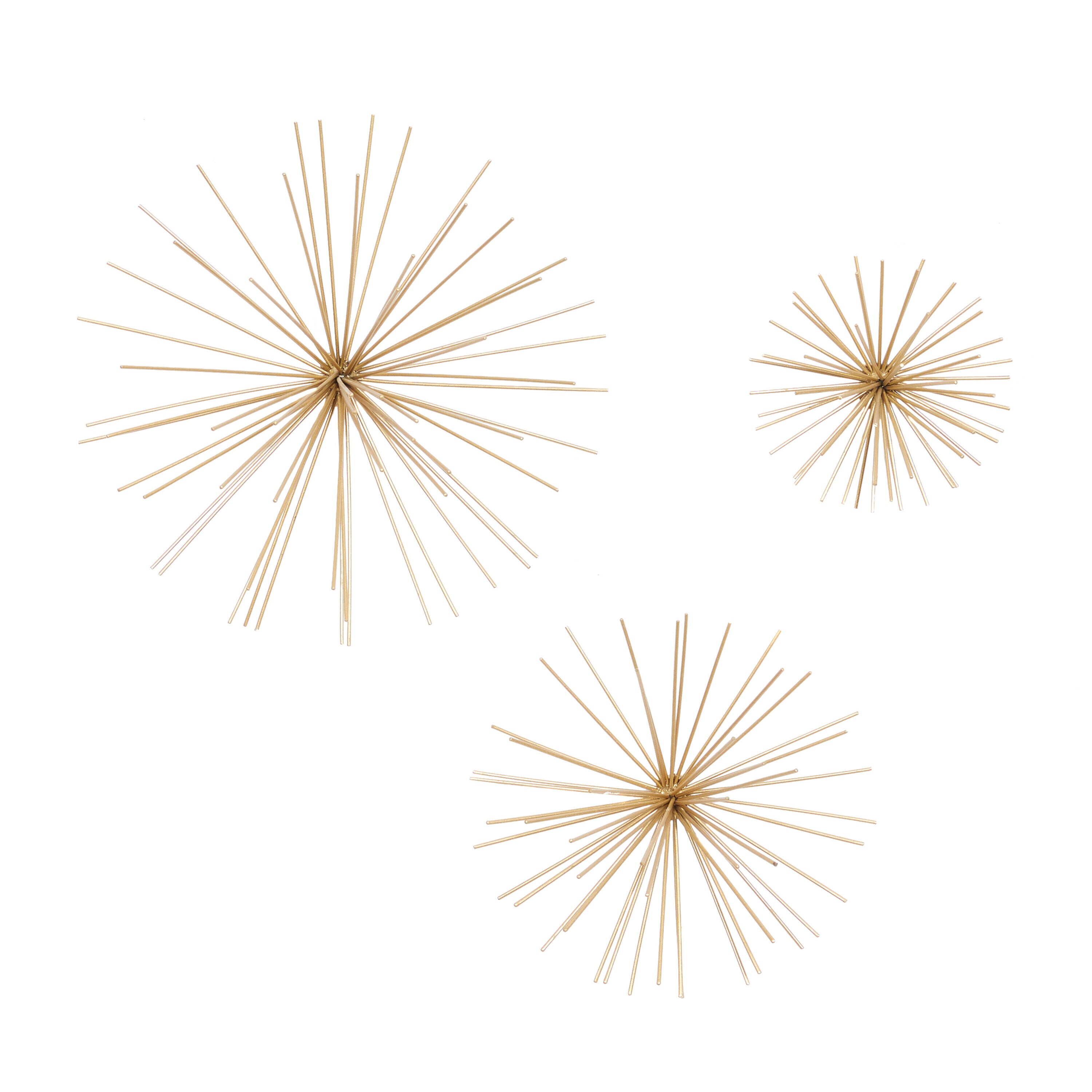 Gold 3D Metal Starburst Wall Sculpture Set of Three