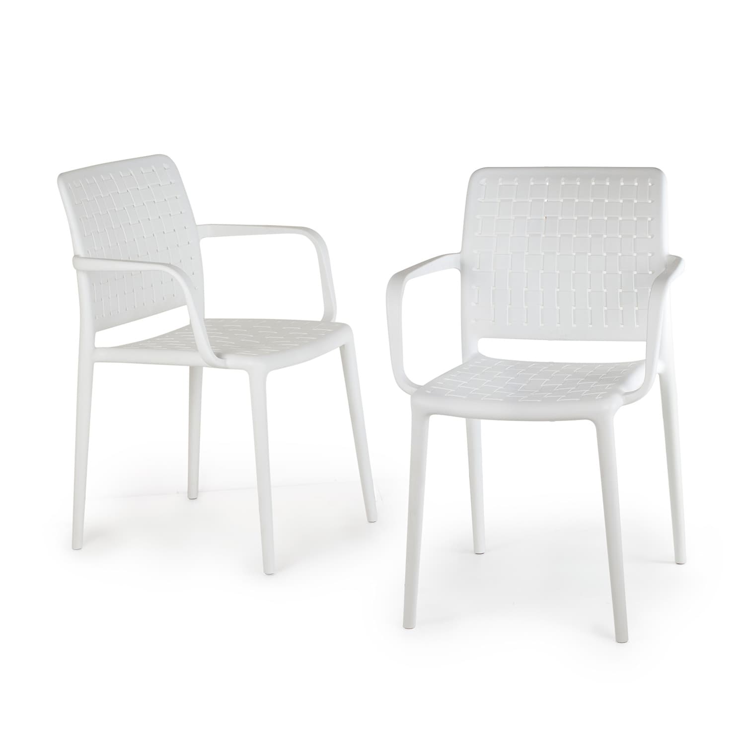 World Rug Gallery FK8052WHITE2 SeriesW1 Set of 2 Stackable White Resin Frame Stationary Dining Chair with Solid Seat