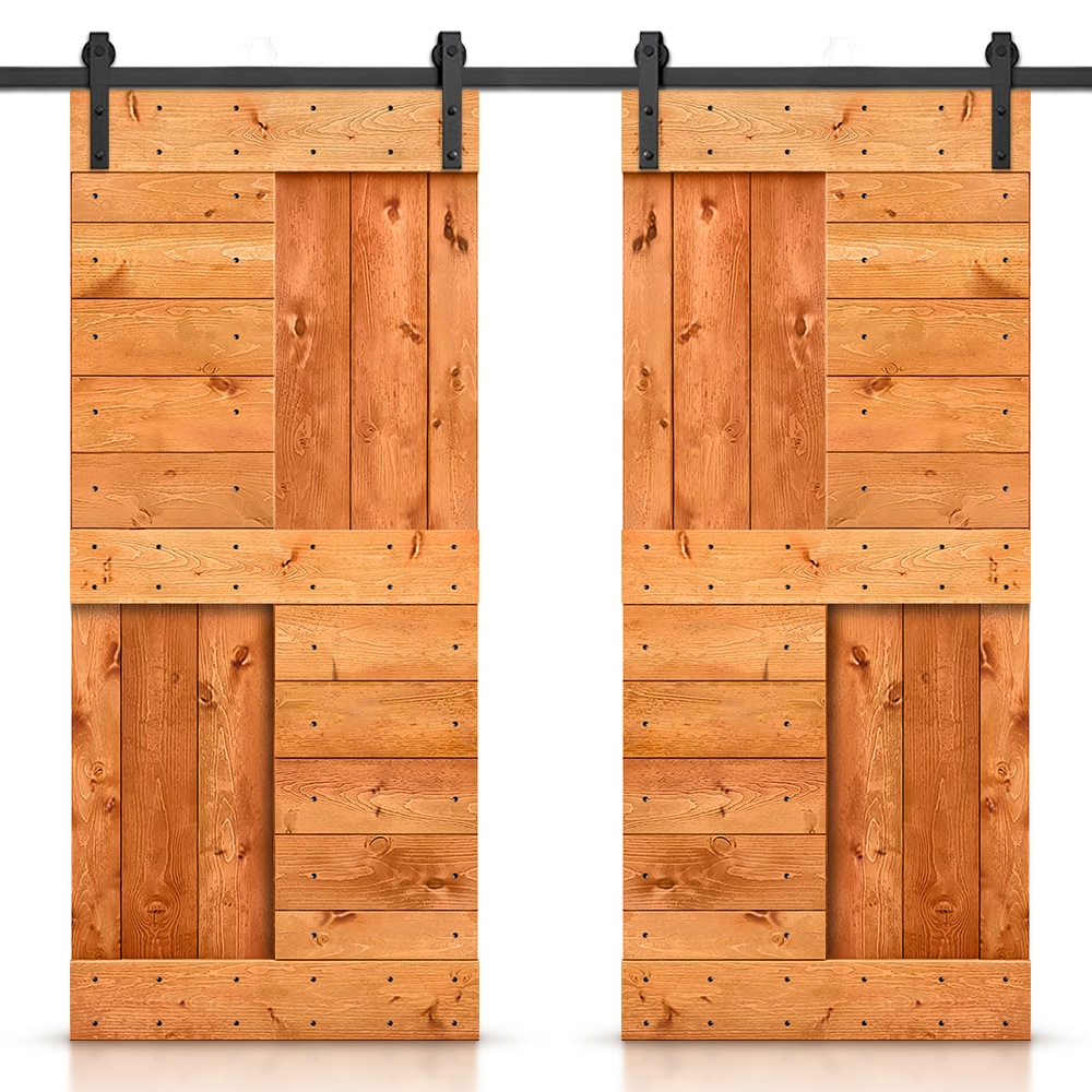 Calhome 48 In X 84 In Red Walnut Solid Core Stained Pine Wood Double Barn Door Hardware 