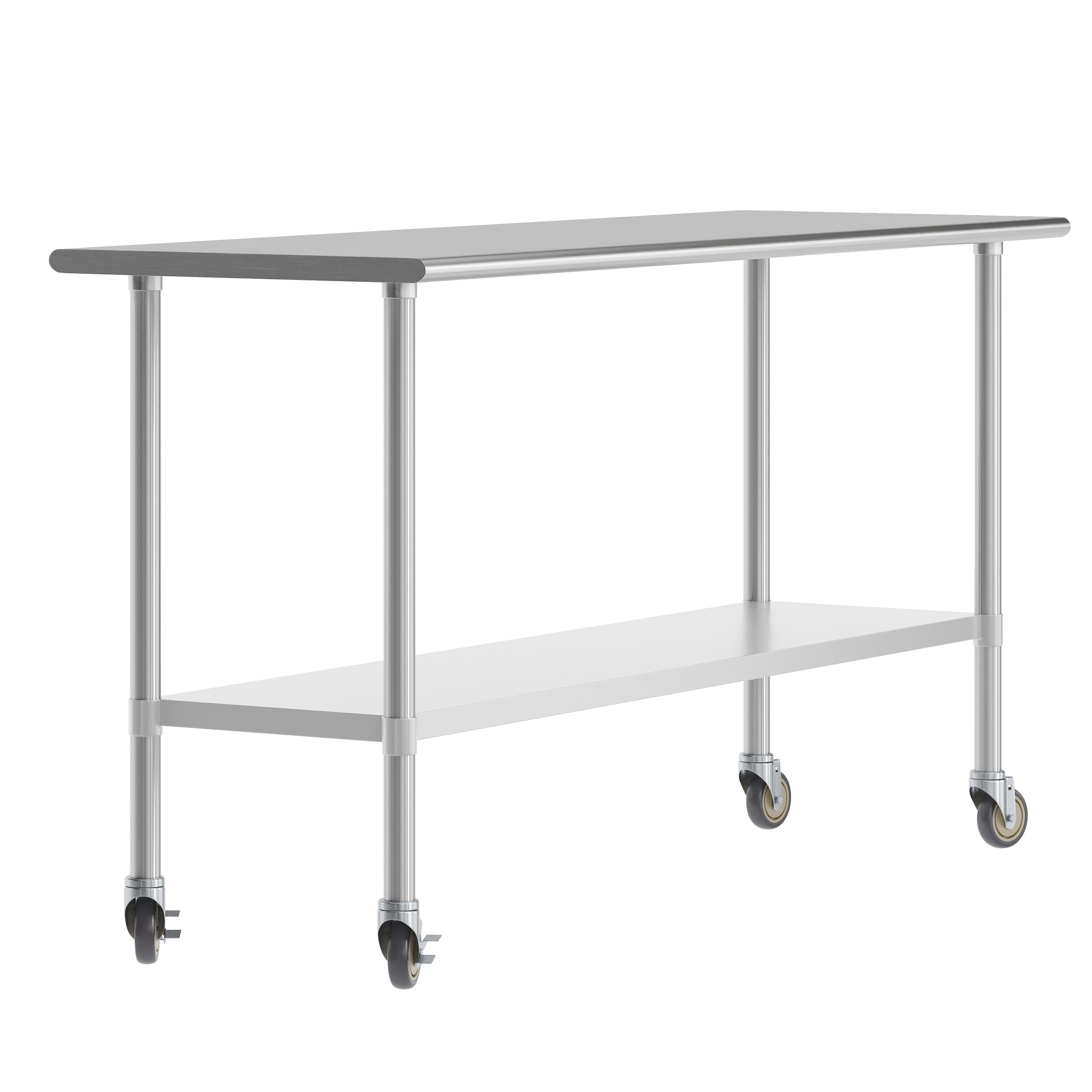 Flash Furniture 196861194955 Reese 24x72 Portable Prep and Work Table with NSF Certified 18 Gauge Stainless Steel Top Shelf; Galvanized Steel Undershelf; 4 Casters with 2 Locking
