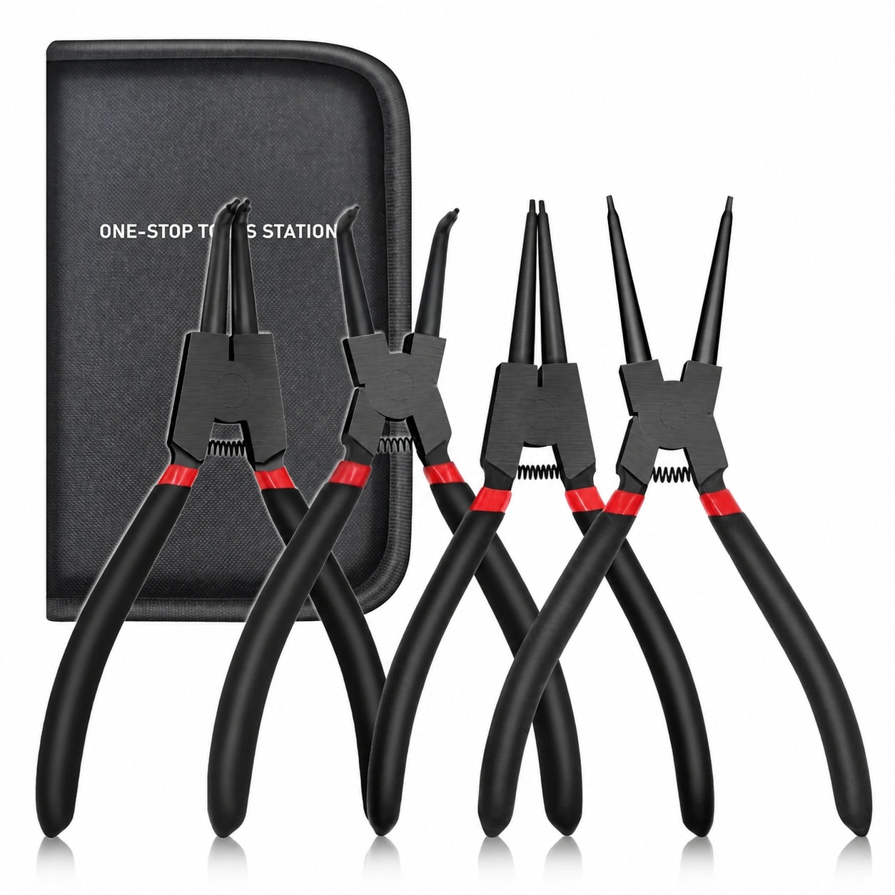 Phewnyzo  Snap Ring Pliers Kit 4 pcs Heavy Duty 7 inch Internal and External Circlip Remover Straight and Bent Jaw Tips for C Clip Rings