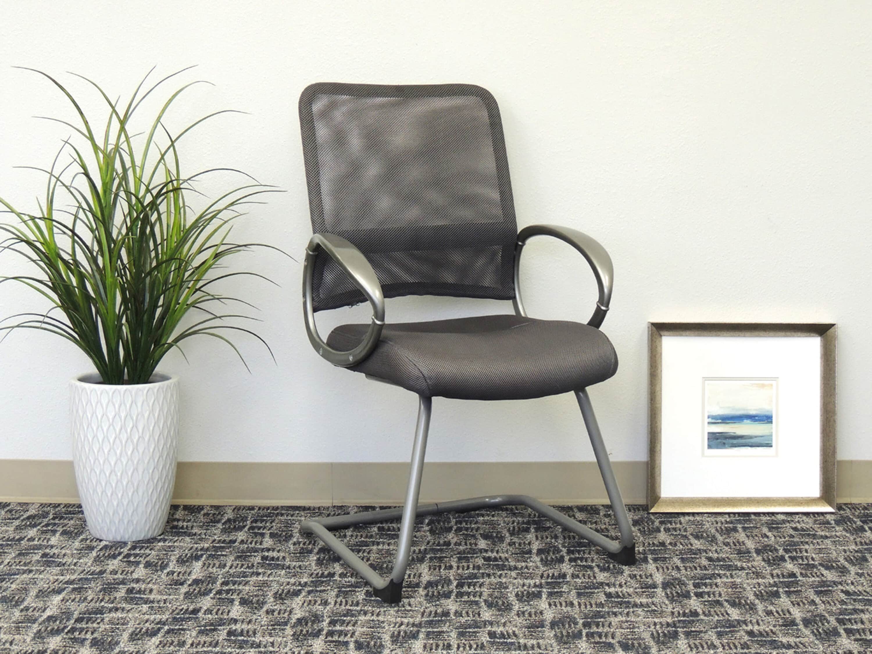 Charcoal Gray High Back Mesh Guest Chair with Pewter Metal Base