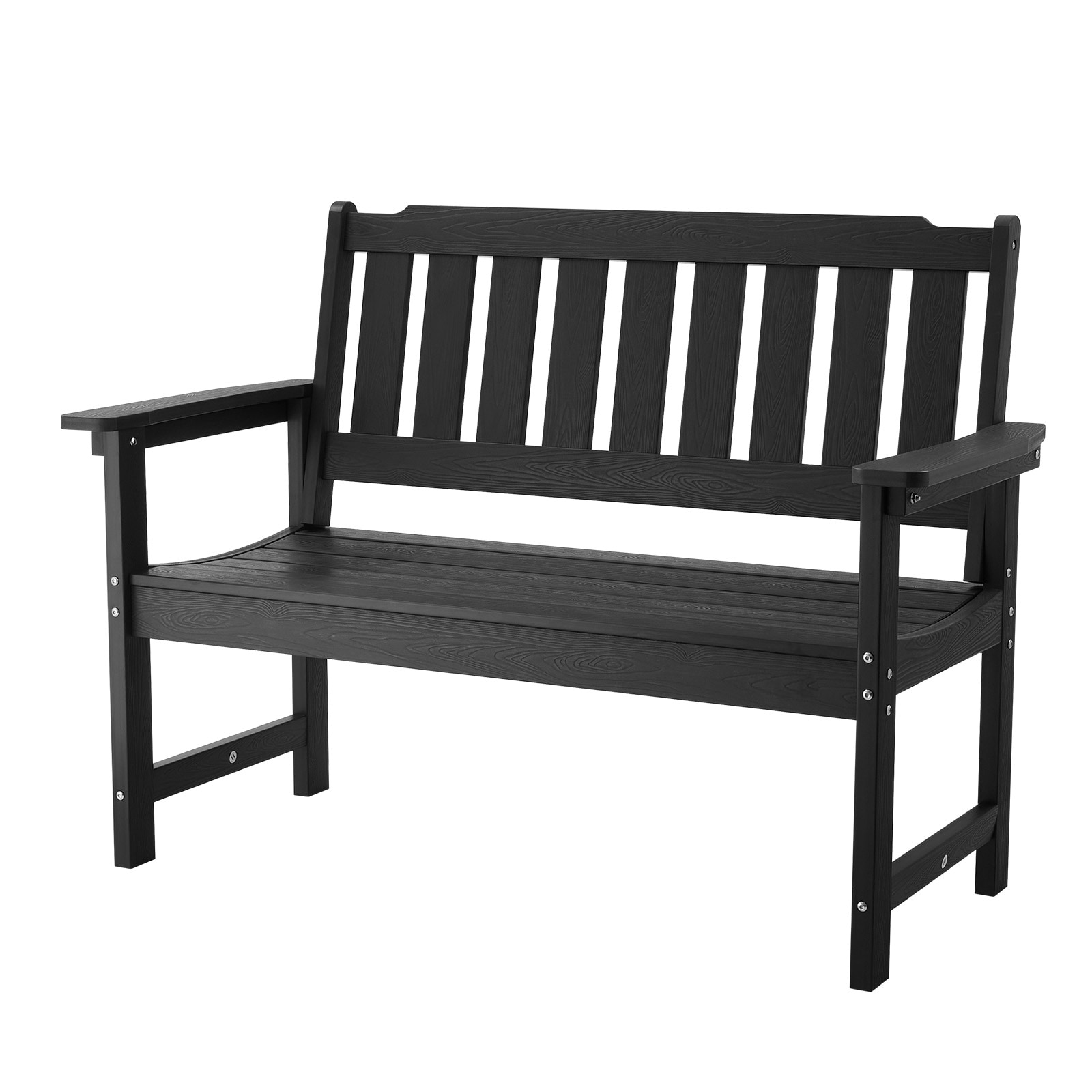 VEVOR SCGYZYSLHSST08330V0 Outdoor Bench  50.5 inch  800 lbs Weight Capacity for 2-3 Persons  Weatherproof Plastic Frame with Backrest and Wide Armrests  Outside Bench for Patio  Garden  Park  Yard  Front Porch  Black