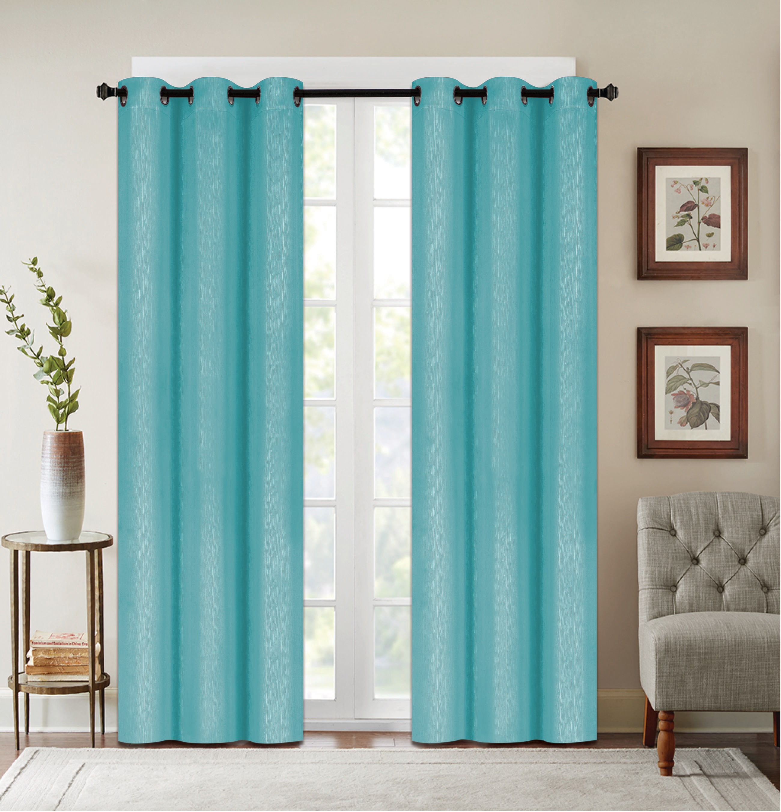 J&V TEXTILES 63-DENVER-TEAL 63-in Teal Blackout Standard Lined Grommet Curtain Panel Pair