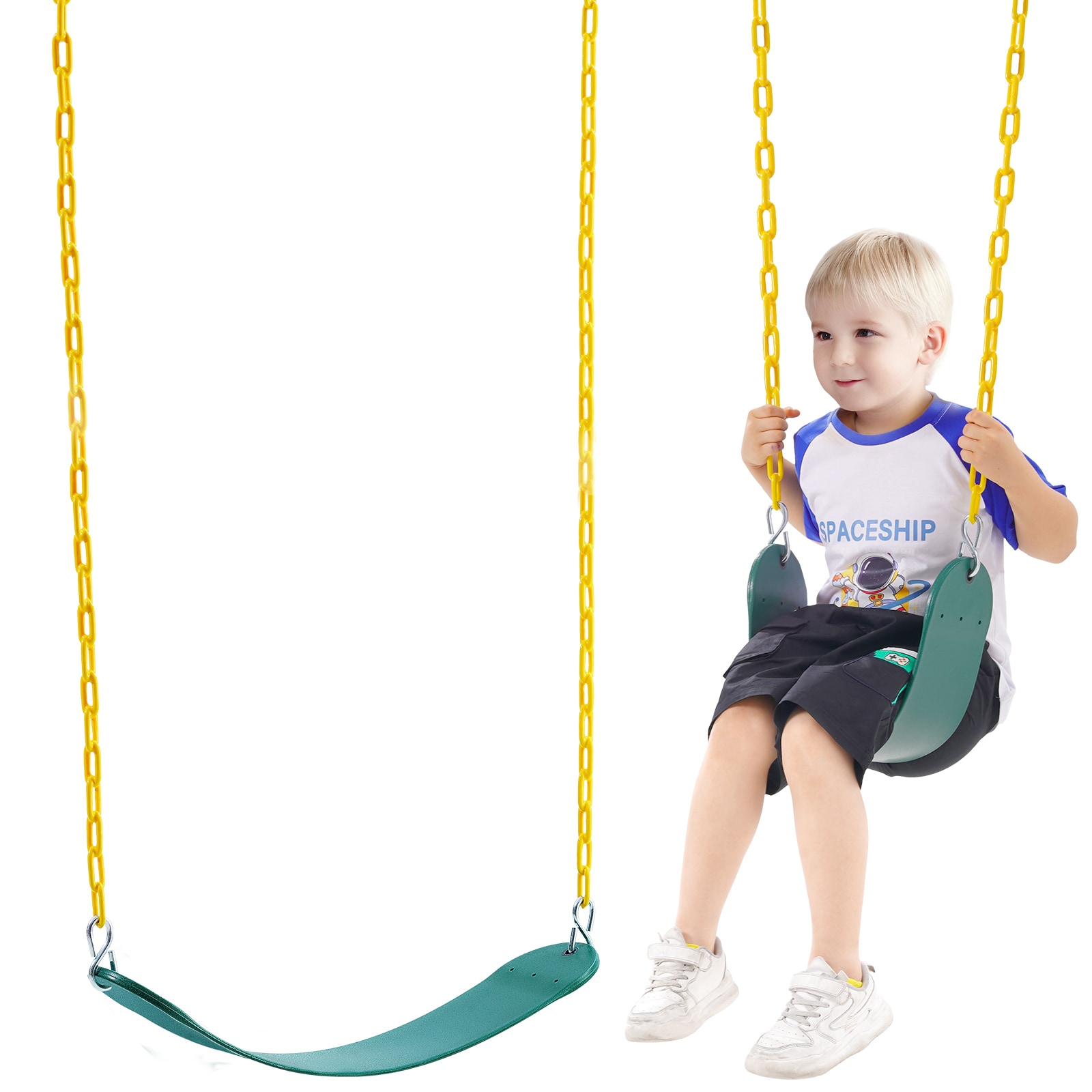 VEVOR SCSRBLSQQZY204489V0 2-Pack Swing Seats with 66 Inch Coated Chains and Snap Hooks Support 300 lbs Swings Replacement for Outdoor Swing Set Swing Set Accessories for Kids for Outdoor and Indoor Use Green