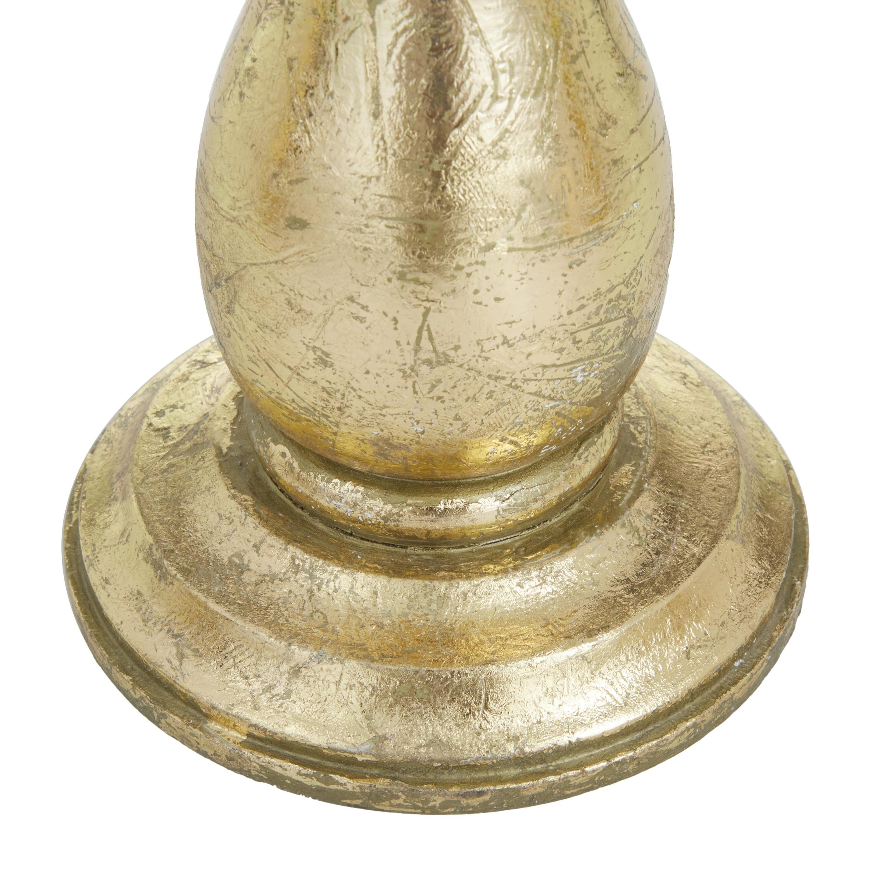 Elegant Gold Mango Wood Pillar Candle Holder Trio