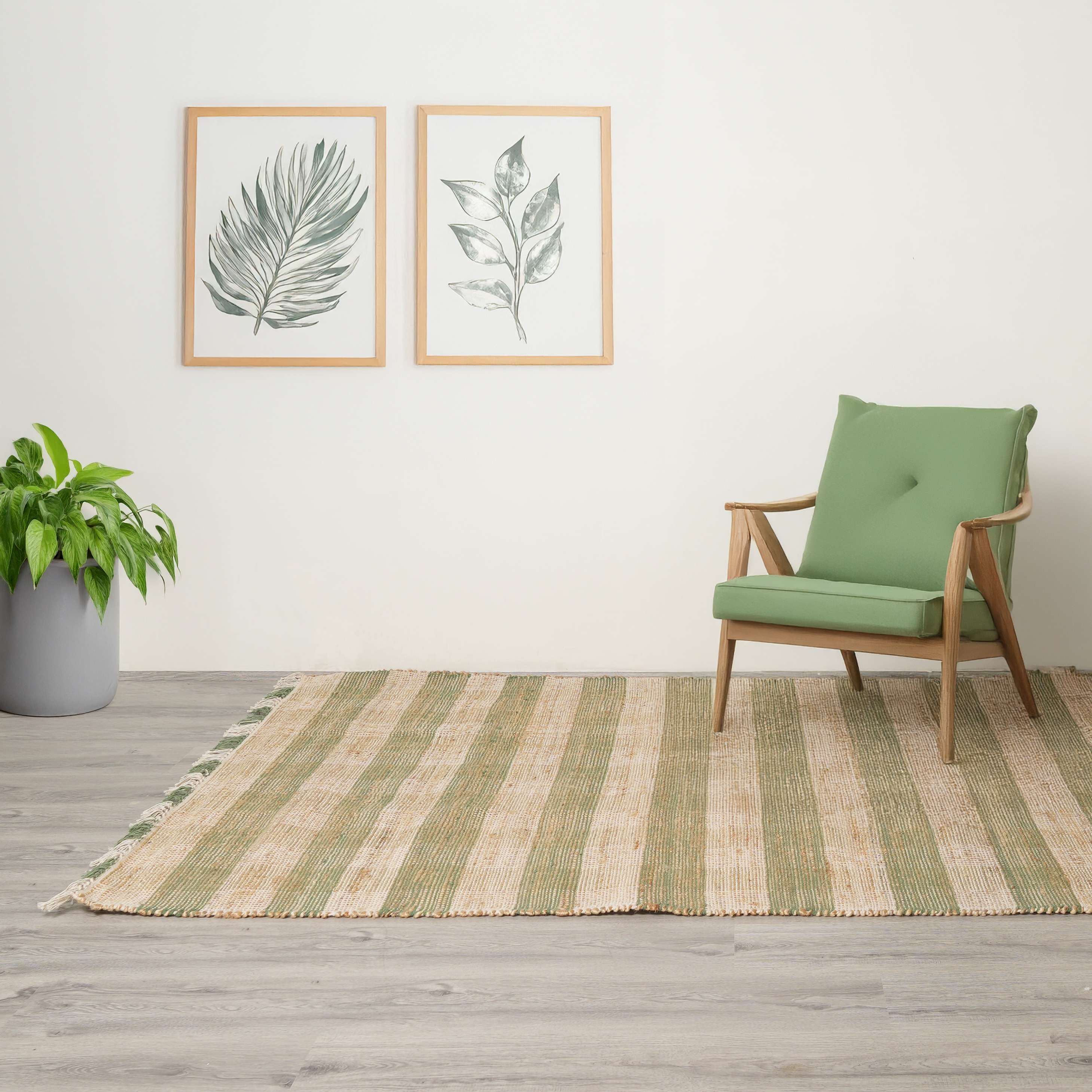 GLANZEND 60-in x 84-in Handwoven Jute and Cotton Green Rectangular ...