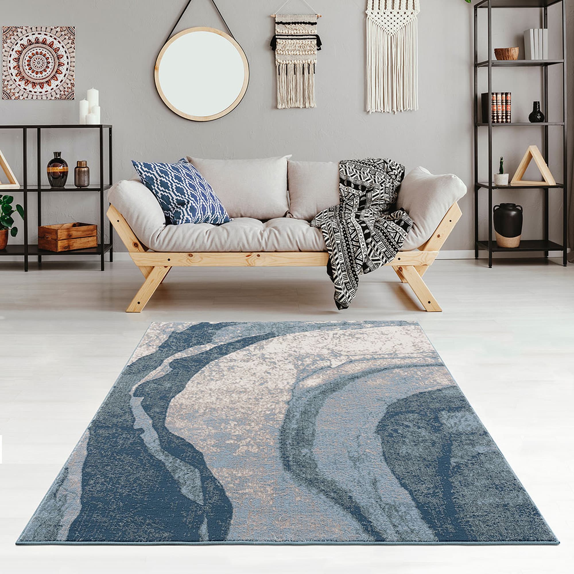 Misopily 5 ft 3 in x 7 ft Blue Abstract Wave Area Rug Medium Pile ...