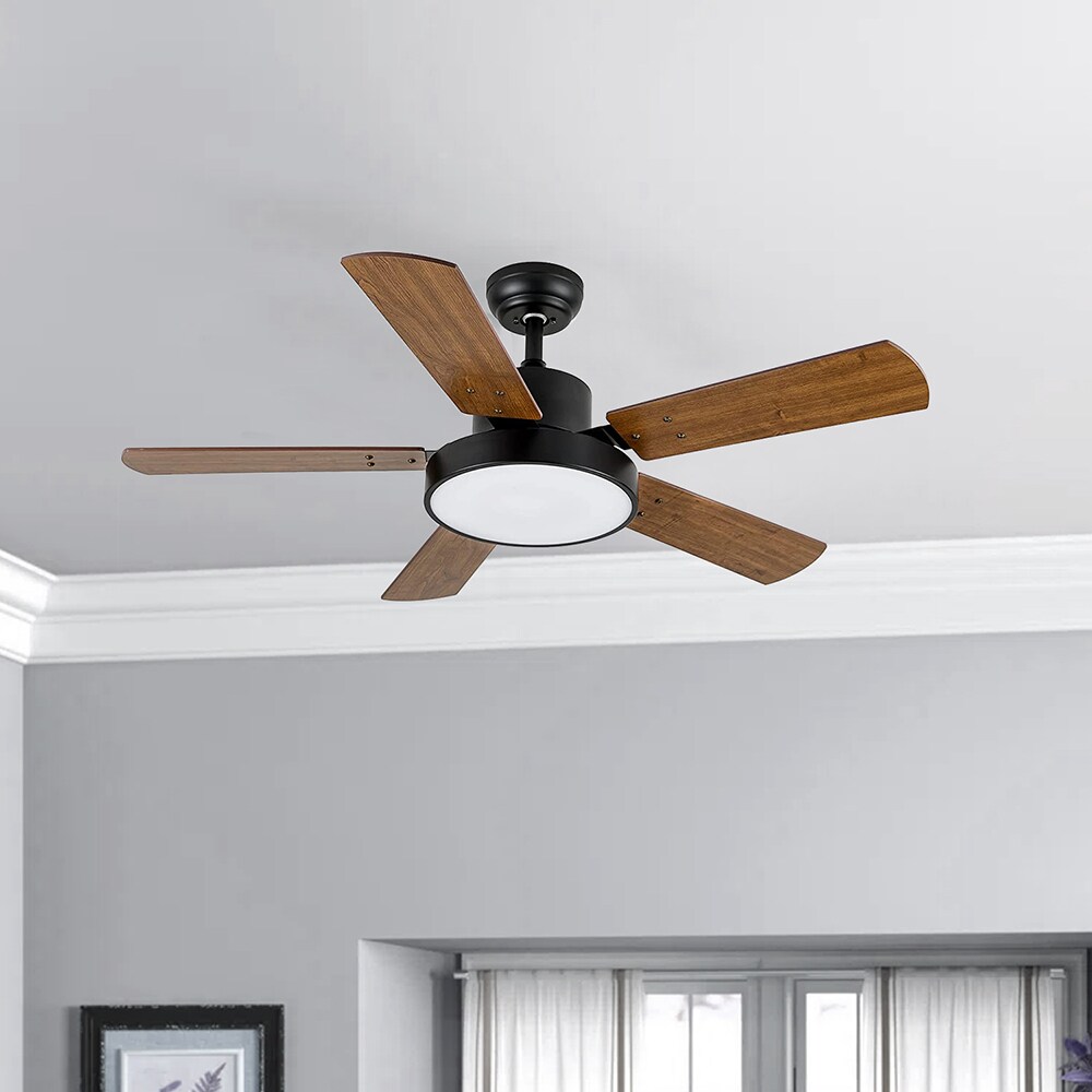 Topcraft TCCF08WD Ceiling Fan 44-in Integrated LED Brown with Wood Blades With Light and Remote ( 5 -Blade )