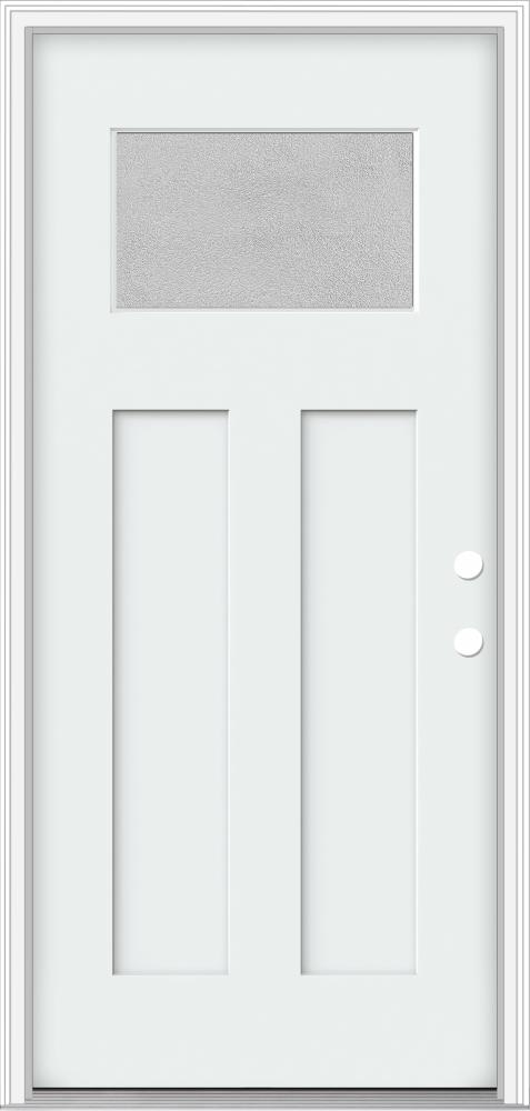 JELD-WEN LOWOLJW205800188 Microgranite 32-in x 80-in x 4-9/16-in Fiberglass Craftsman Left-hand inswing Modern White Painted Prehung Front Door with Brickmould Insulating core