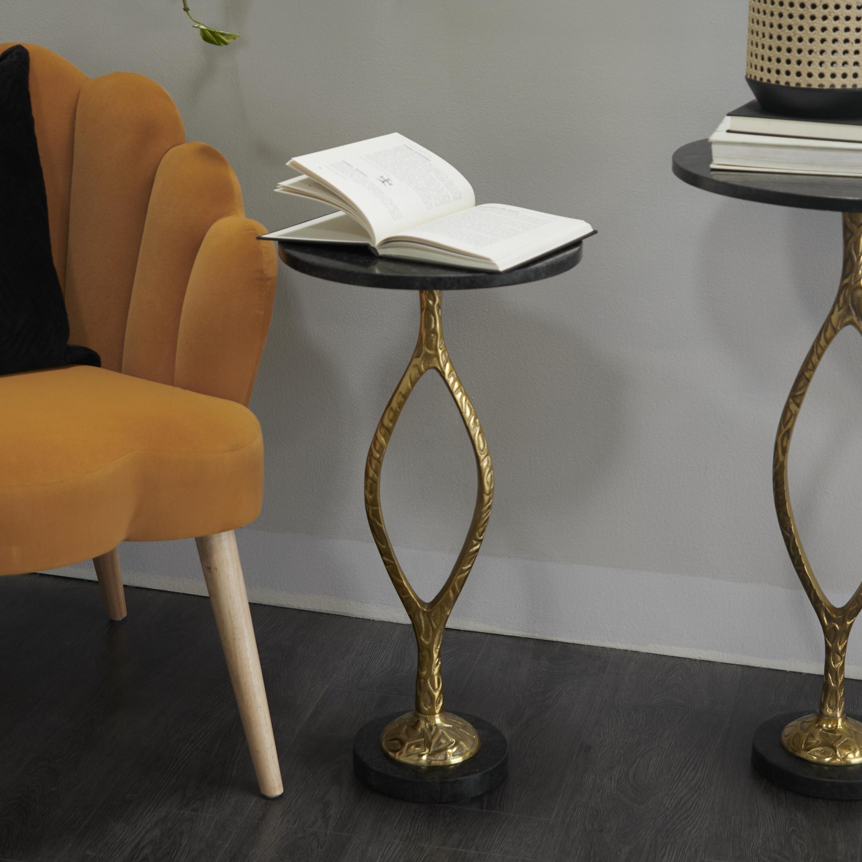 Grayson Lane 27993 13-in W x 25-in H Gold Pedestal Base with Black Marble Top Stone Round Casual End Table