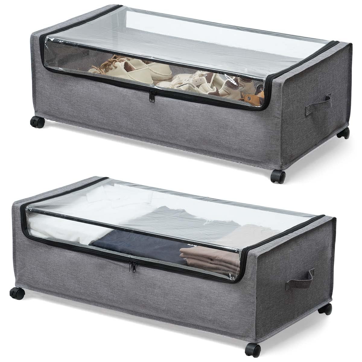 YICSAM Grey 2PCX 11 H inch Under Bed Storage With Lockable Wheels Clear Lid Large Space For Shoes Clothing